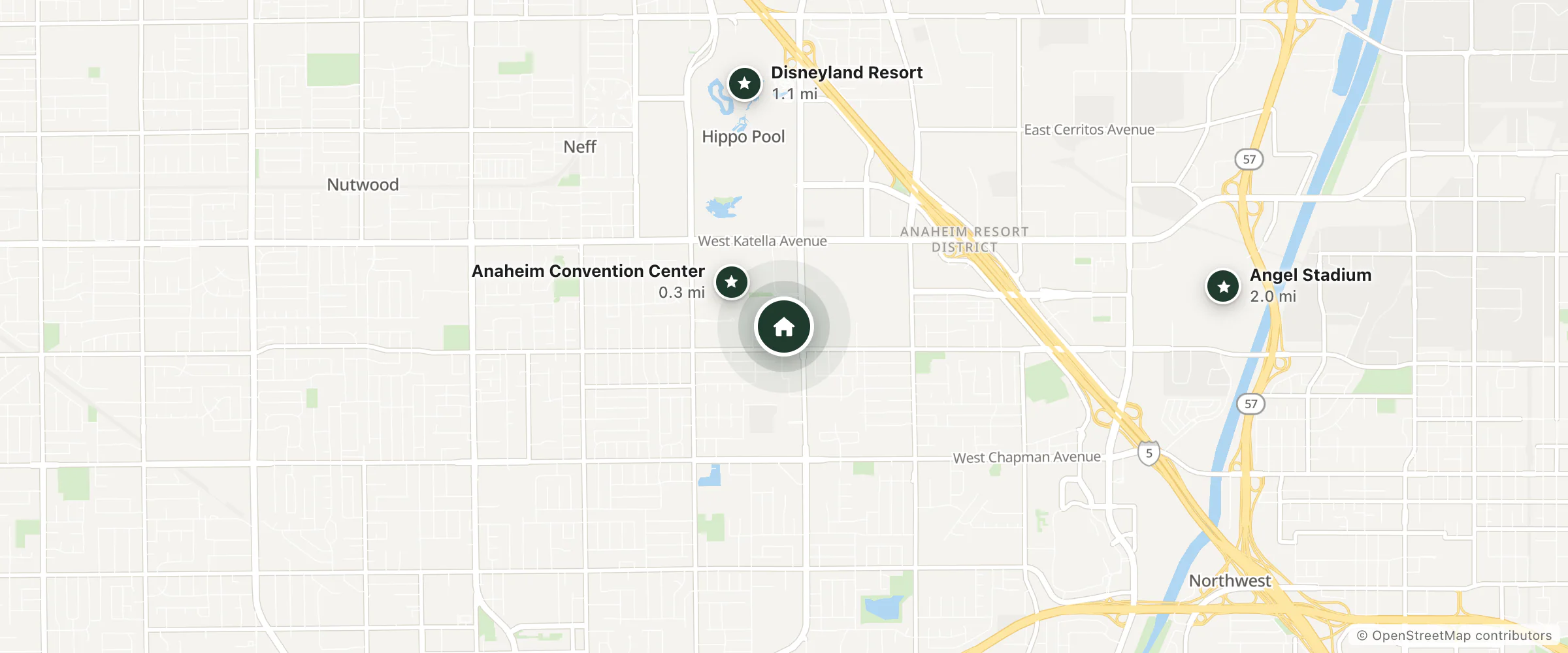 Map of Courtyard By Marriott and nearby Anaheim Convention Center, Disneyland Resort and Angel Stadium
