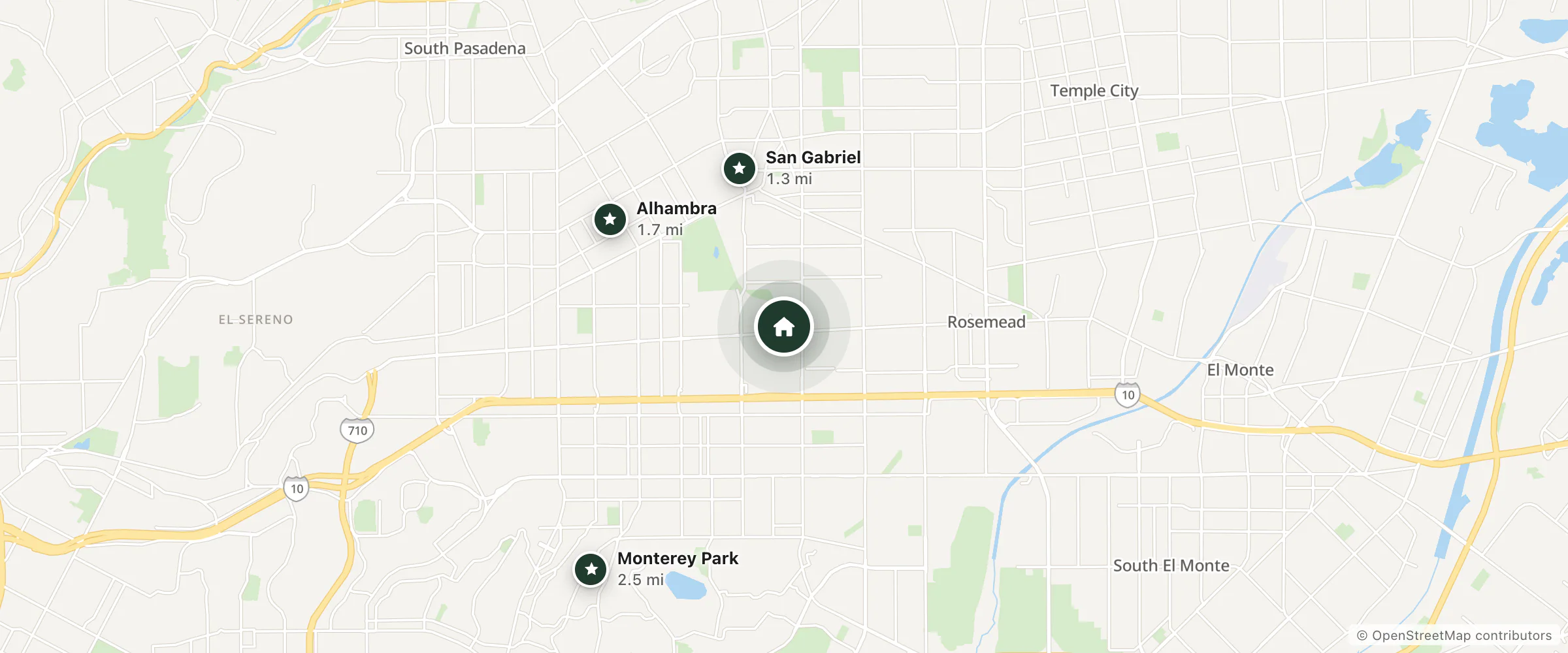 Map of Hilton Los Angeles/San Gabriel and nearby San Gabriel, Alhambra and Monterey Park