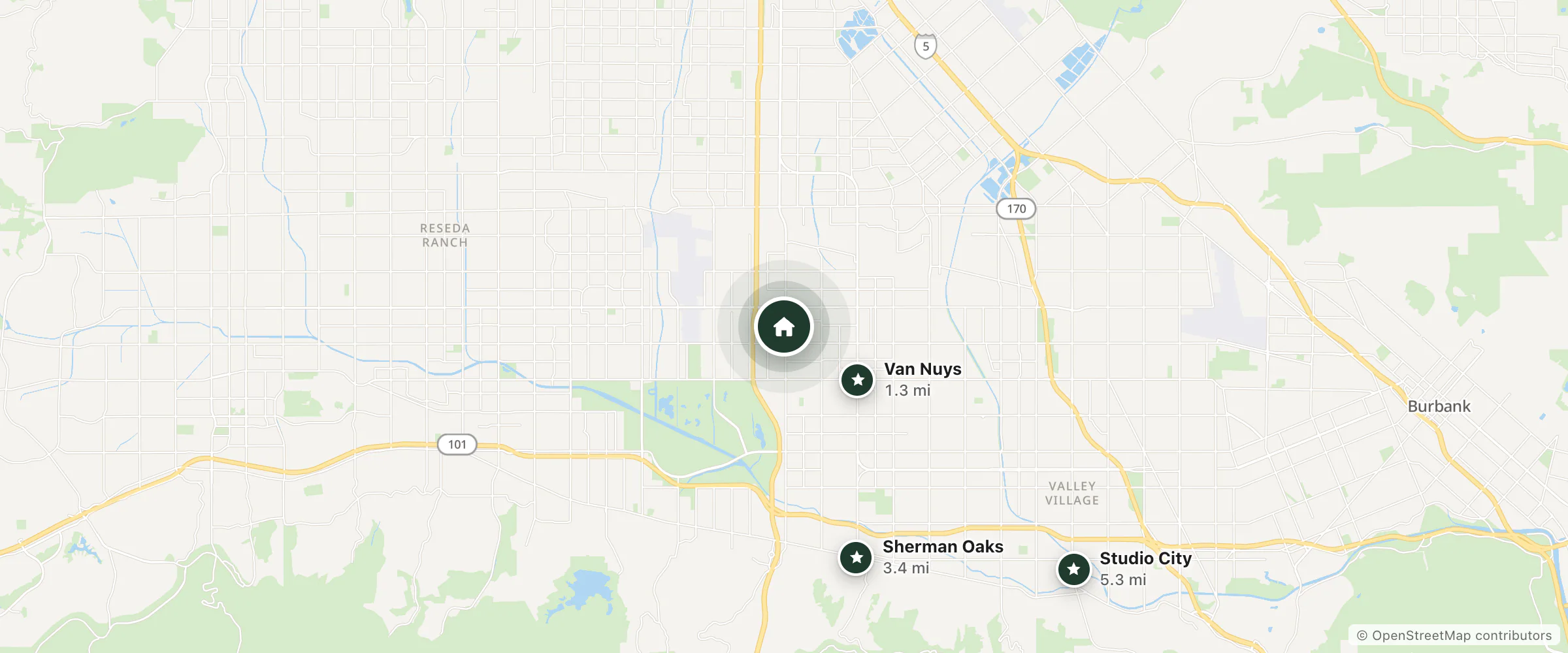 Map of Town House Motel and nearby Van Nuys, Sherman Oaks and Studio City