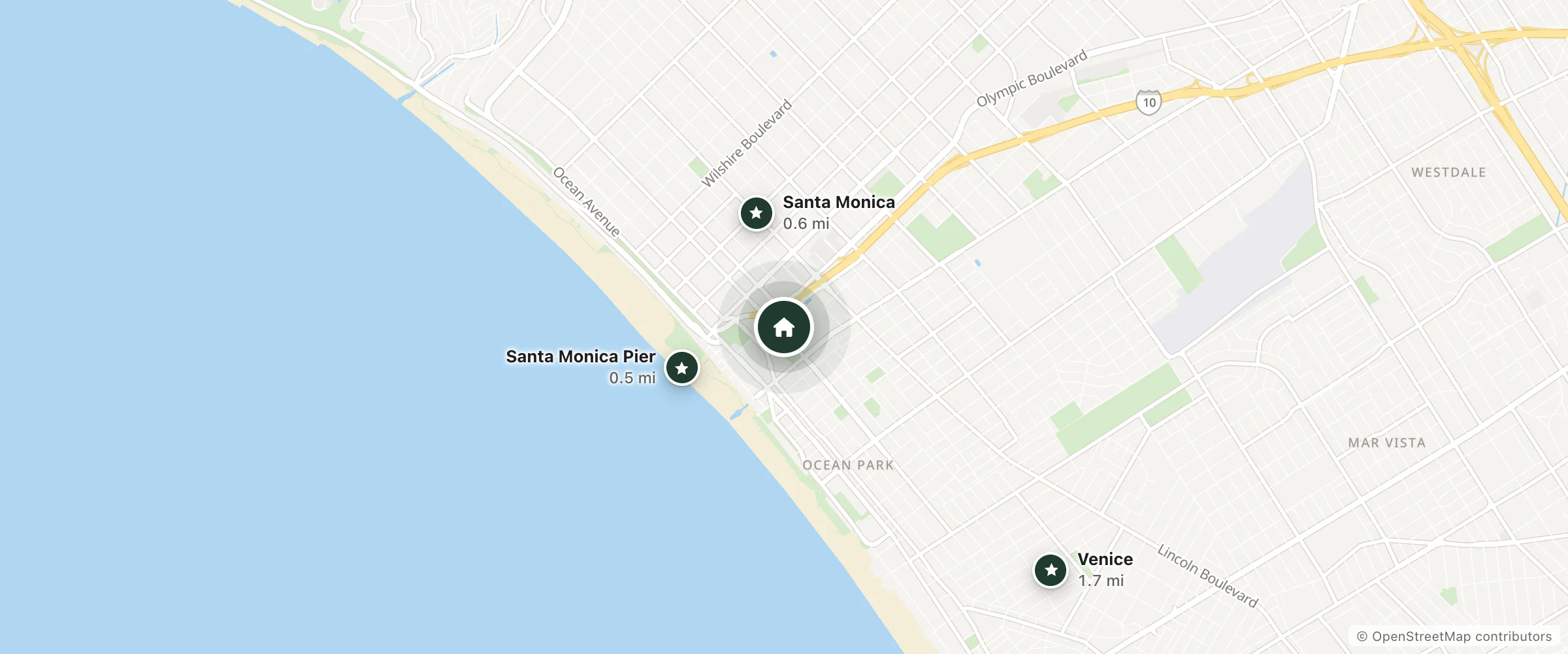 Map of Doubletree Suites By Hilton Santa Monica and nearby Santa Monica Pier, Santa Monica and Venice