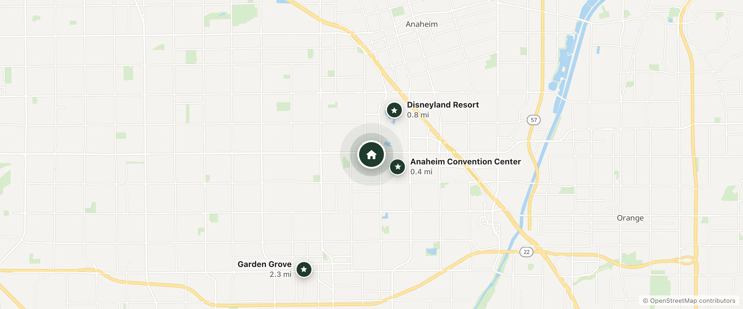 Map of Quality Inn & Suites Anaheim at the Park and nearby Anaheim Convention Center, Disneyland Resort and Garden Grove