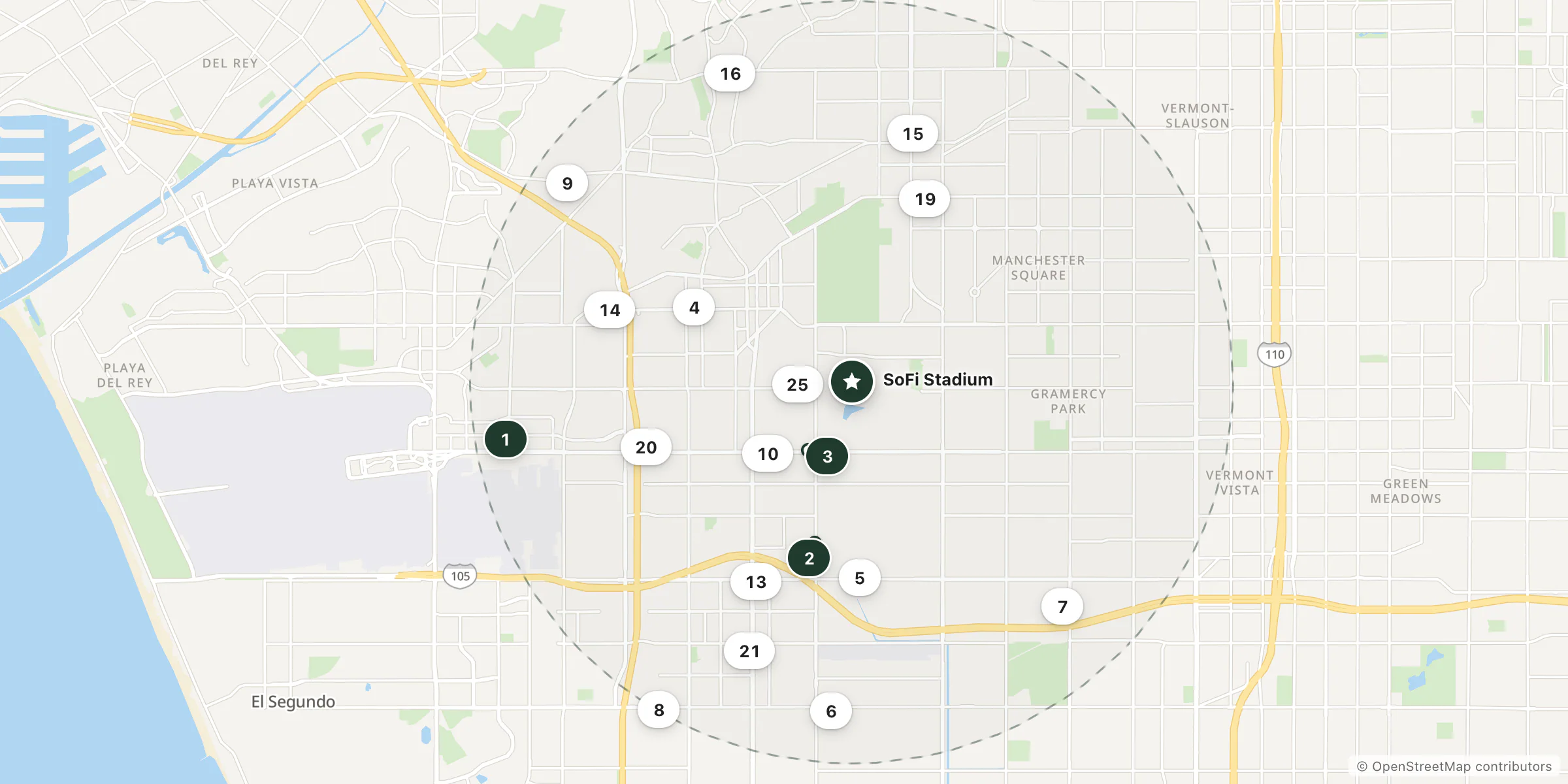 Map of hotels near SoFi Stadium