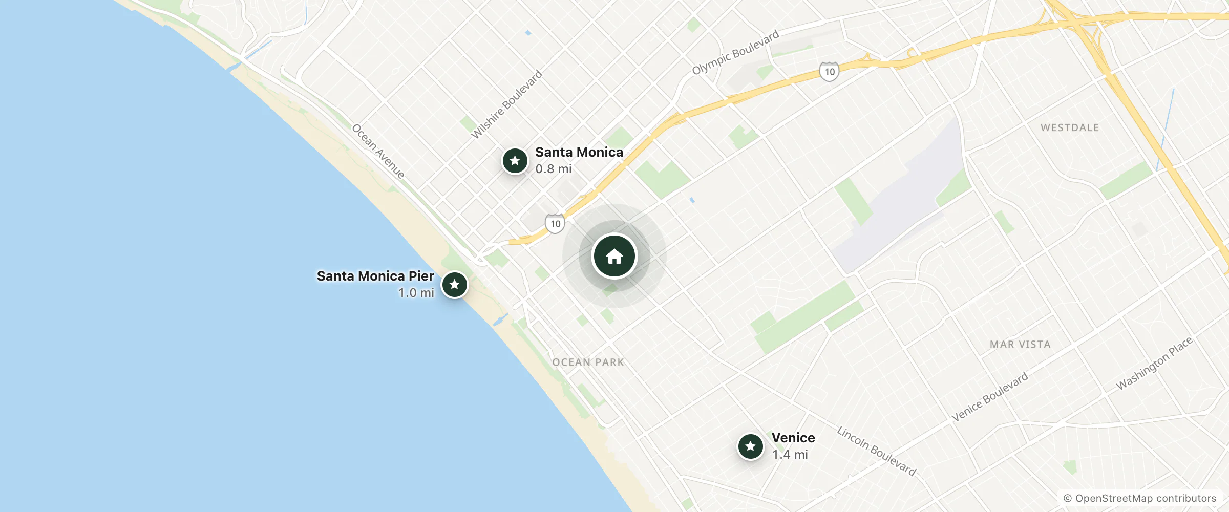 Map of Rest Haven Motel and nearby Santa Monica, Santa Monica Pier and Venice