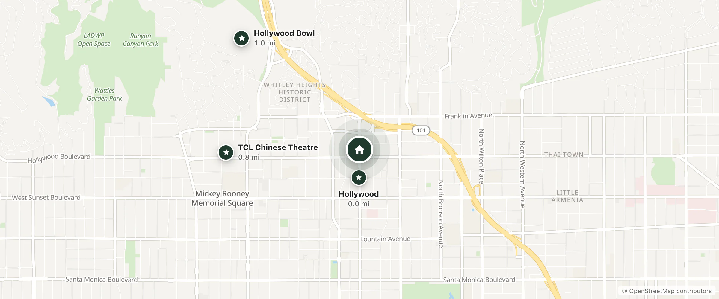 Map of The Redbury and nearby Hollywood, TCL Chinese Theatre and Hollywood Bowl