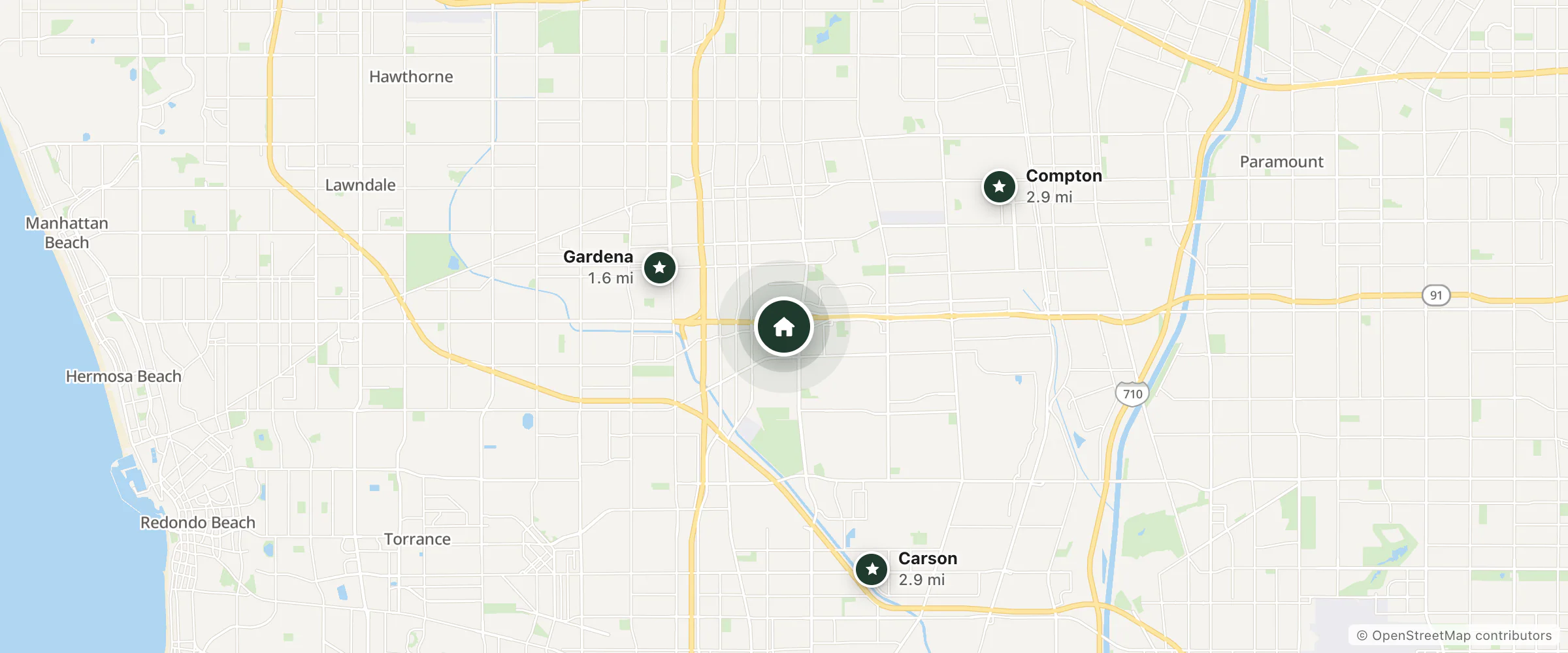 Map of Extended Stay America - Los Angeles - Carson and nearby Gardena, Compton and Carson