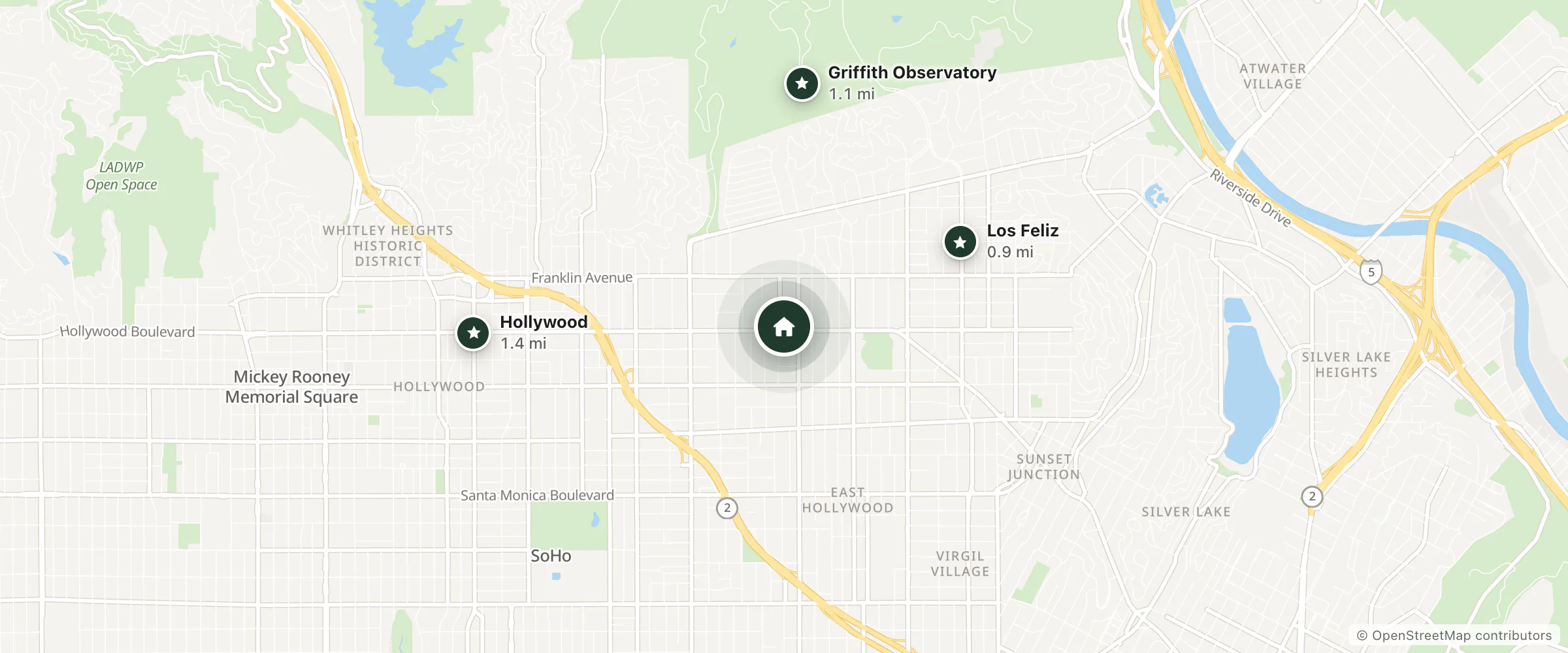 Map of Hollywood Inn Express North and nearby Los Feliz, Griffith Observatory and Hollywood