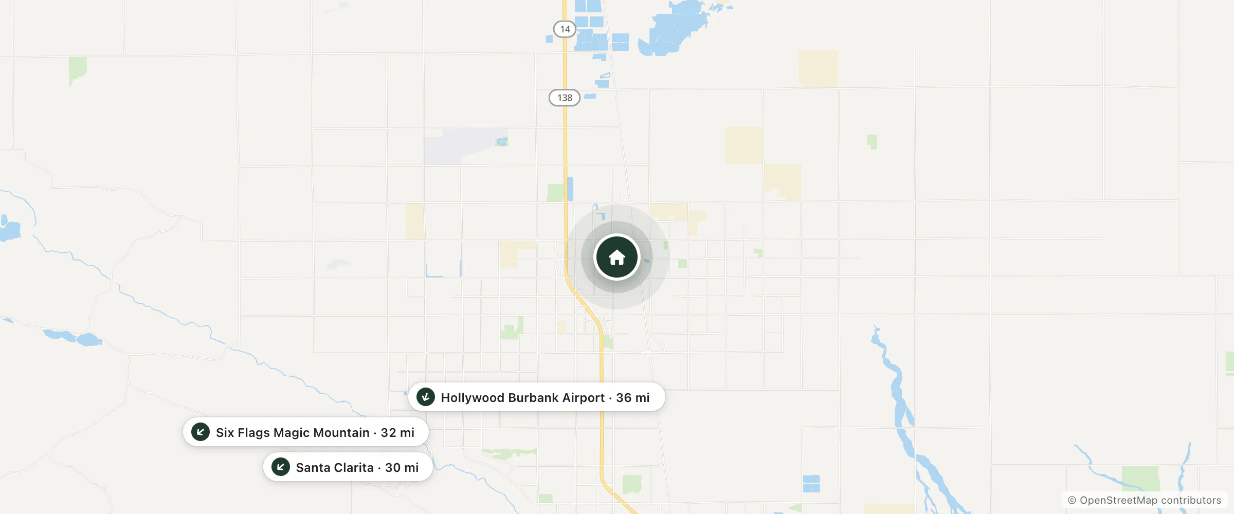 Map of Residence Inn and nearby Santa Clarita, Six Flags Magic Mountain and Hollywood Burbank Airport