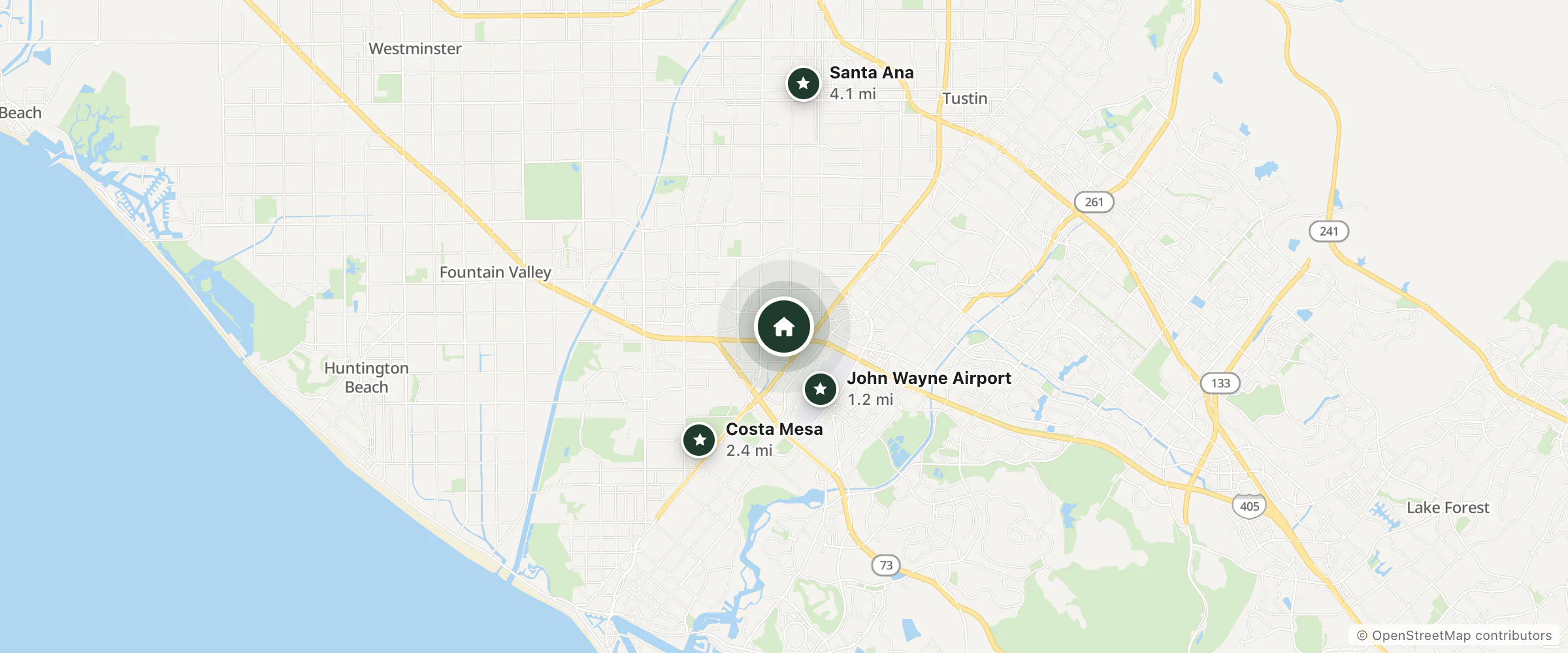 Map of Costa Mesa Marriott and nearby John Wayne Airport, Costa Mesa and Santa Ana
