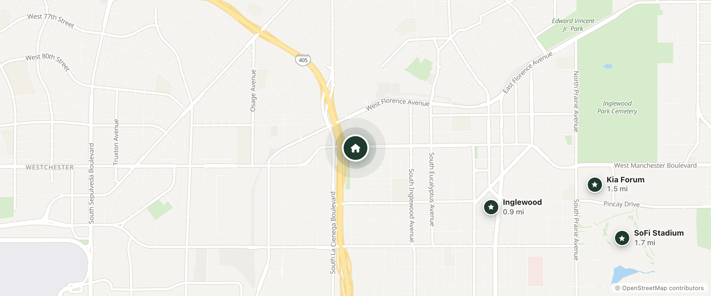 Map of Best Western Airpark Hotel and nearby Inglewood, Kia Forum and SoFi Stadium