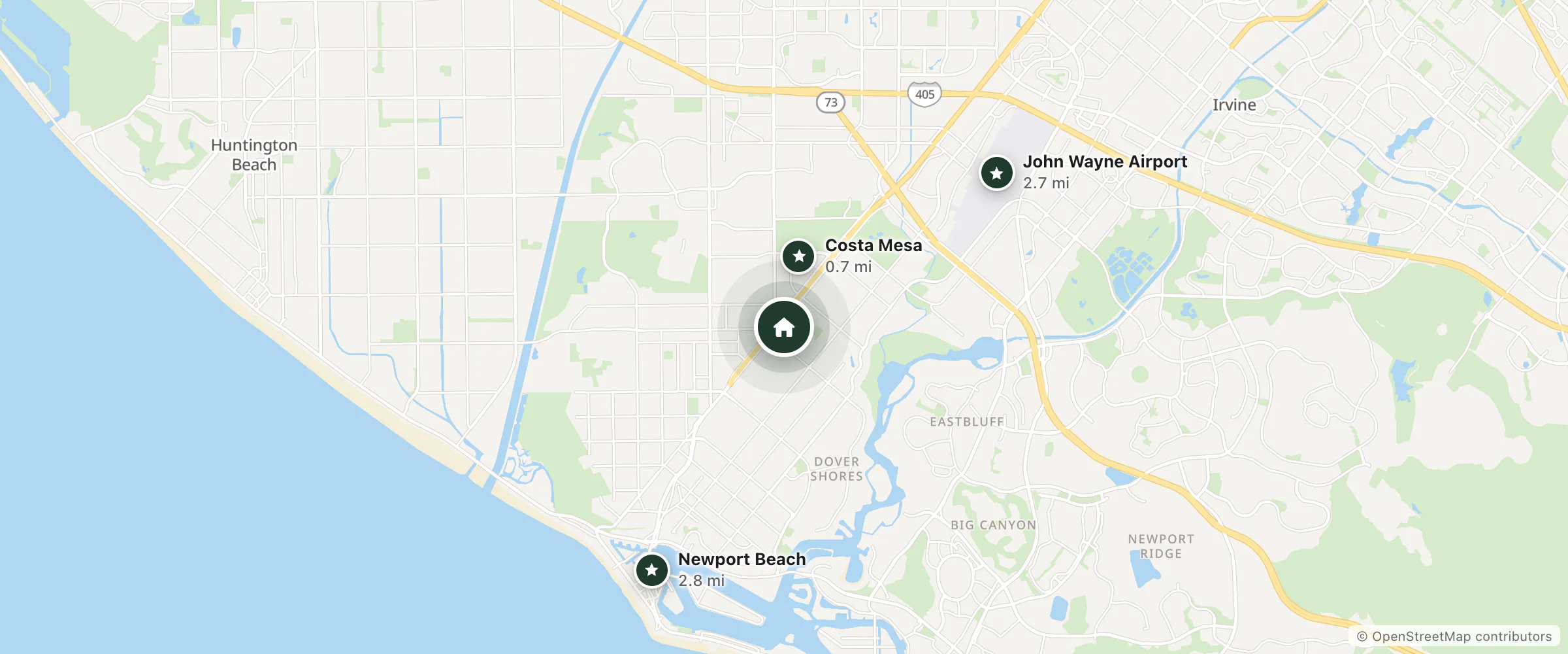 Map of Ali Baba Motel and nearby Costa Mesa, John Wayne Airport and Newport Beach