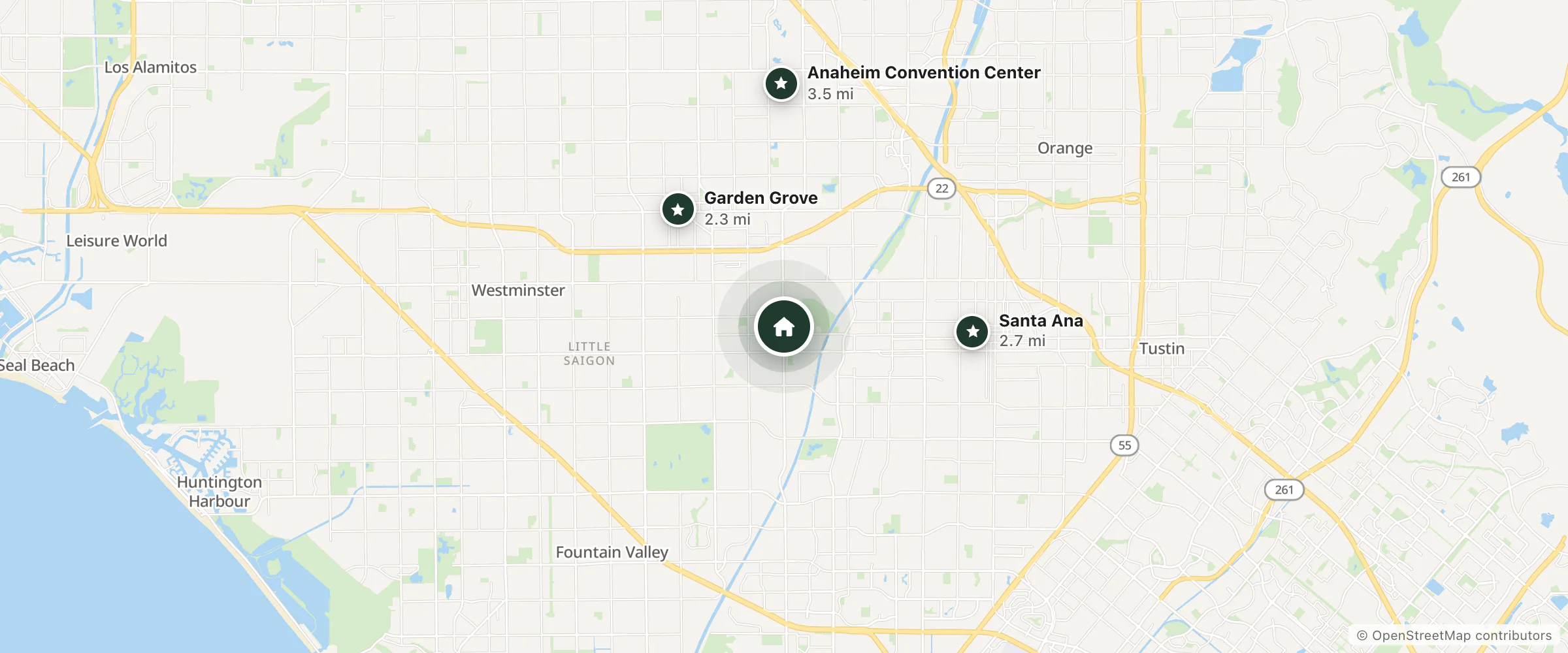 Map of Rodeway Inn Santa Ana - Garden Grove and nearby Garden Grove, Santa Ana and Anaheim Convention Center
