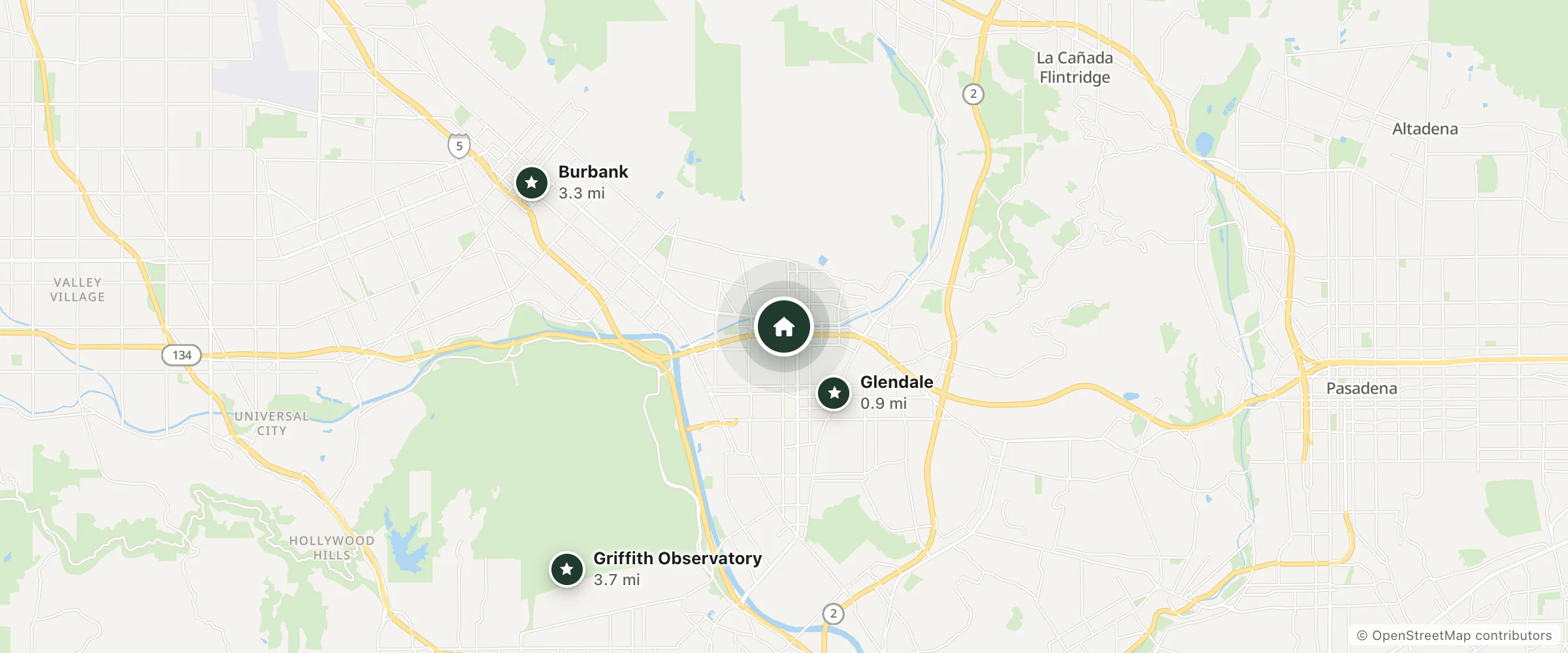 Map of Embassy Suites By Hilton Los Angeles Glendale and nearby Glendale, Burbank and Griffith Observatory