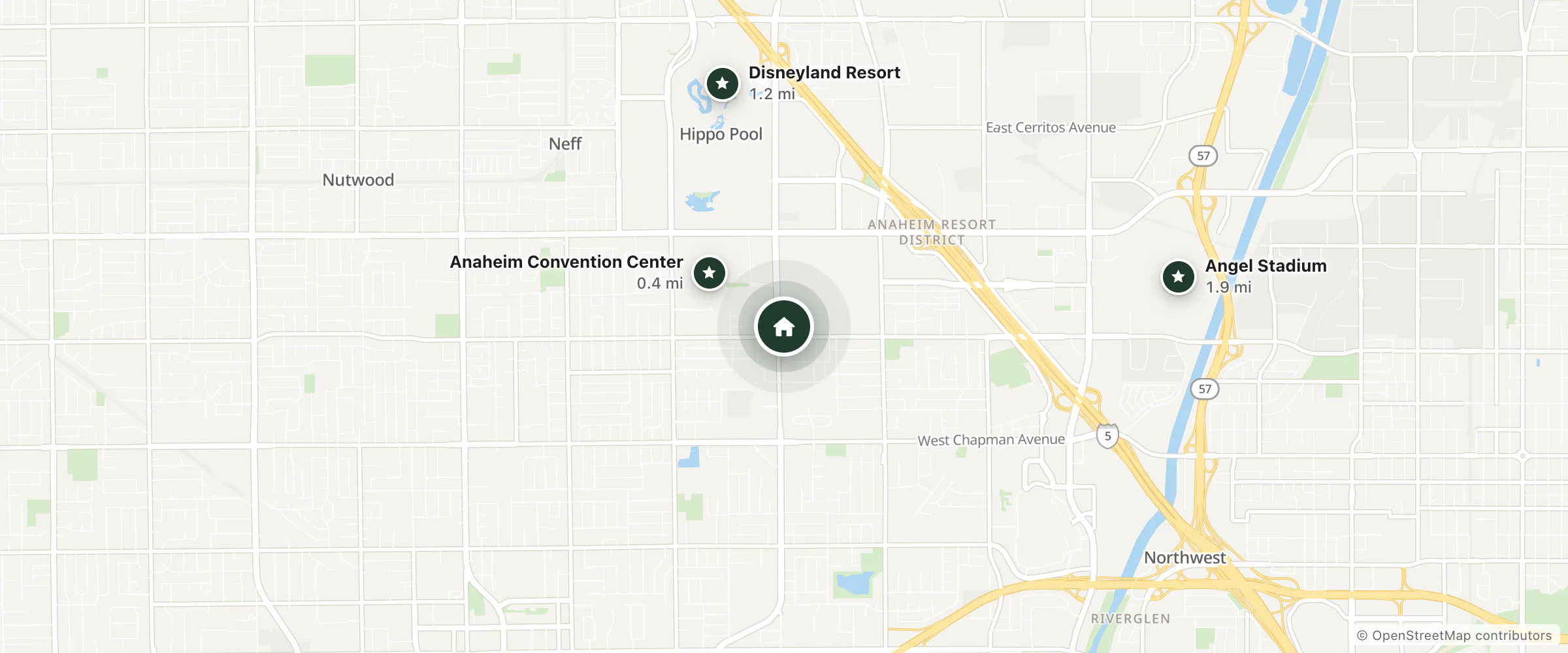 Map of Travelodge by Wyndham and nearby Anaheim Convention Center, Disneyland Resort and Angel Stadium