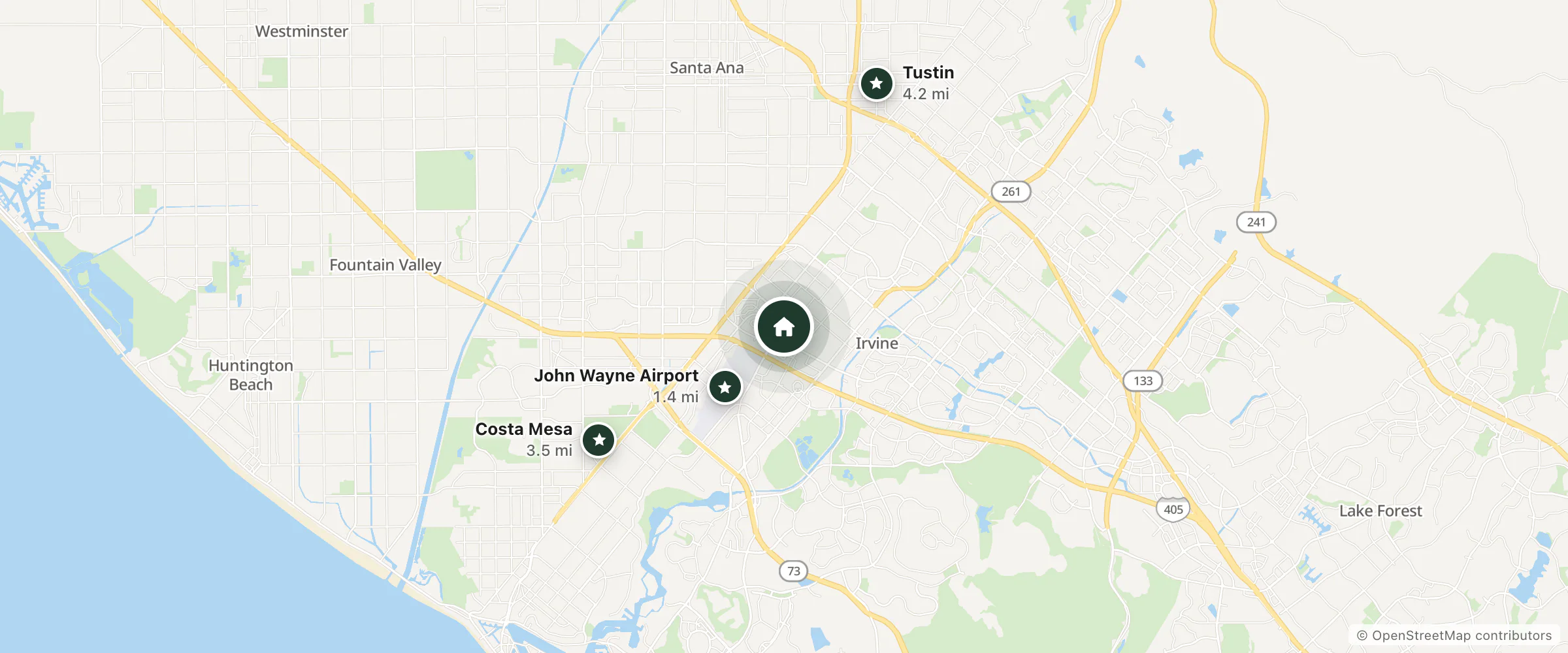 Map of Element by Marriott Irvine and nearby John Wayne Airport, Costa Mesa and Tustin