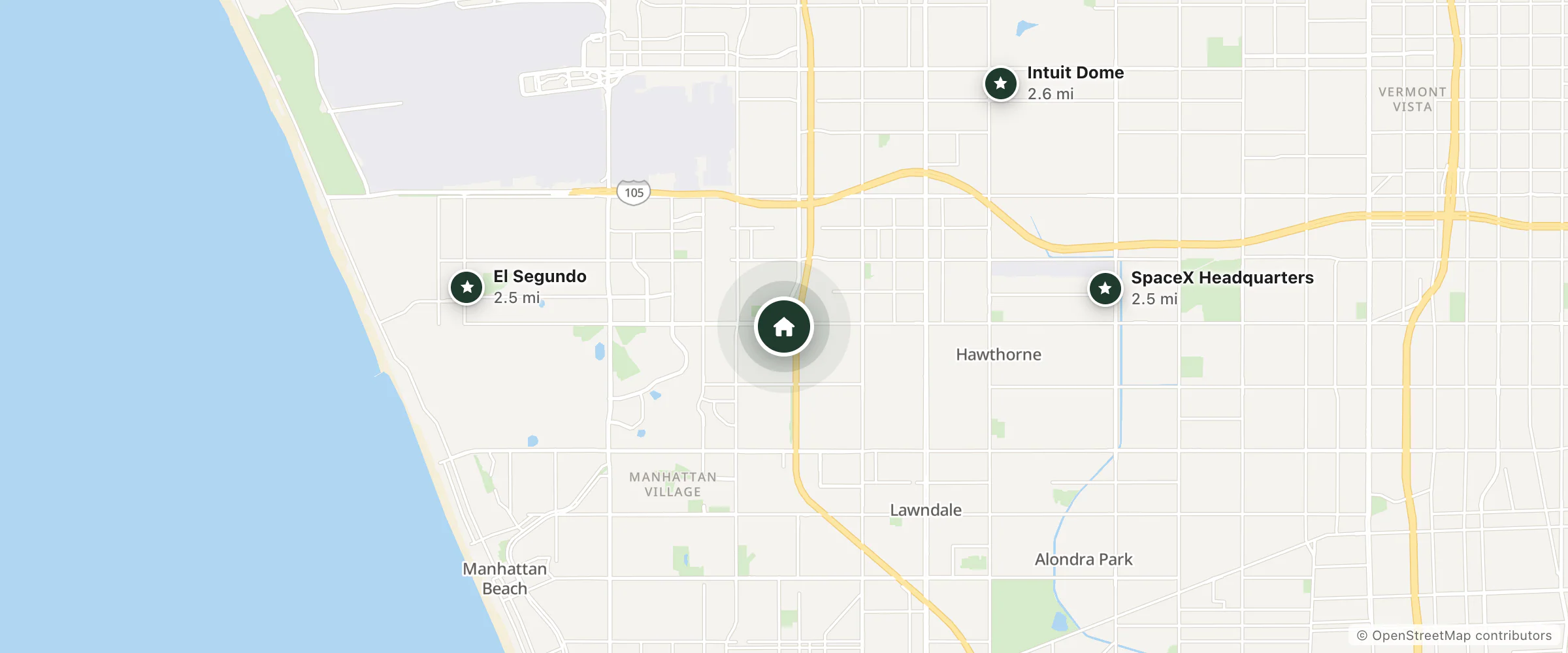 Map of Ramada by Wyndham Hawthorne/LA Stadium and nearby El Segundo, SpaceX Headquarters and Intuit Dome