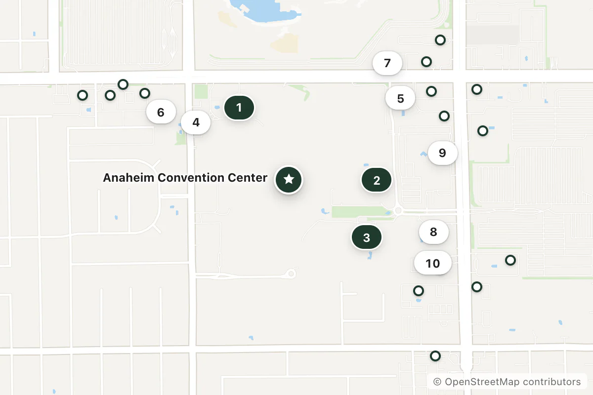 Map of the top 25 hotels for this question around Anaheim Convention Center
