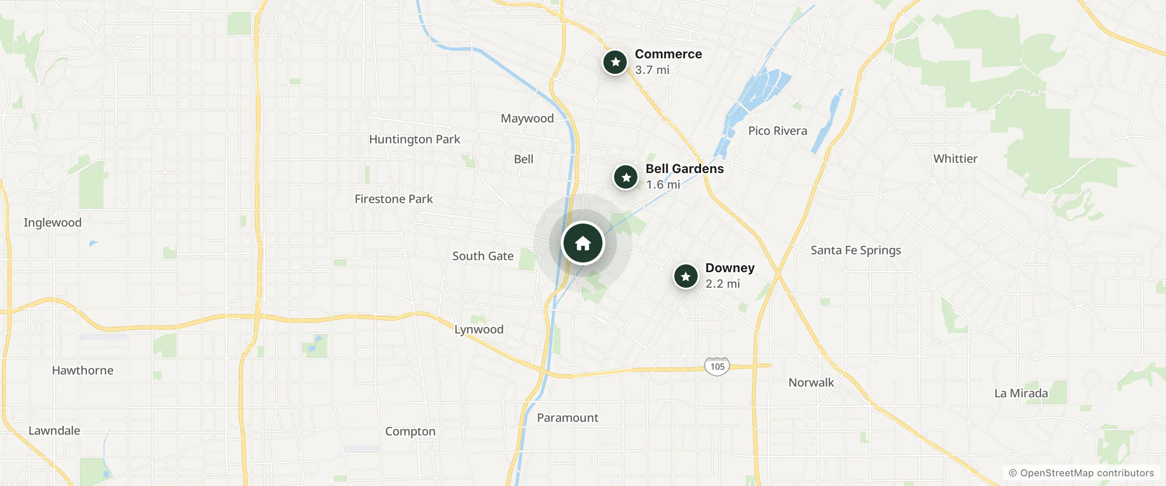 Map of Days Inn and Suites by Wyndham South Gate and nearby Bell Gardens, Downey and Commerce
