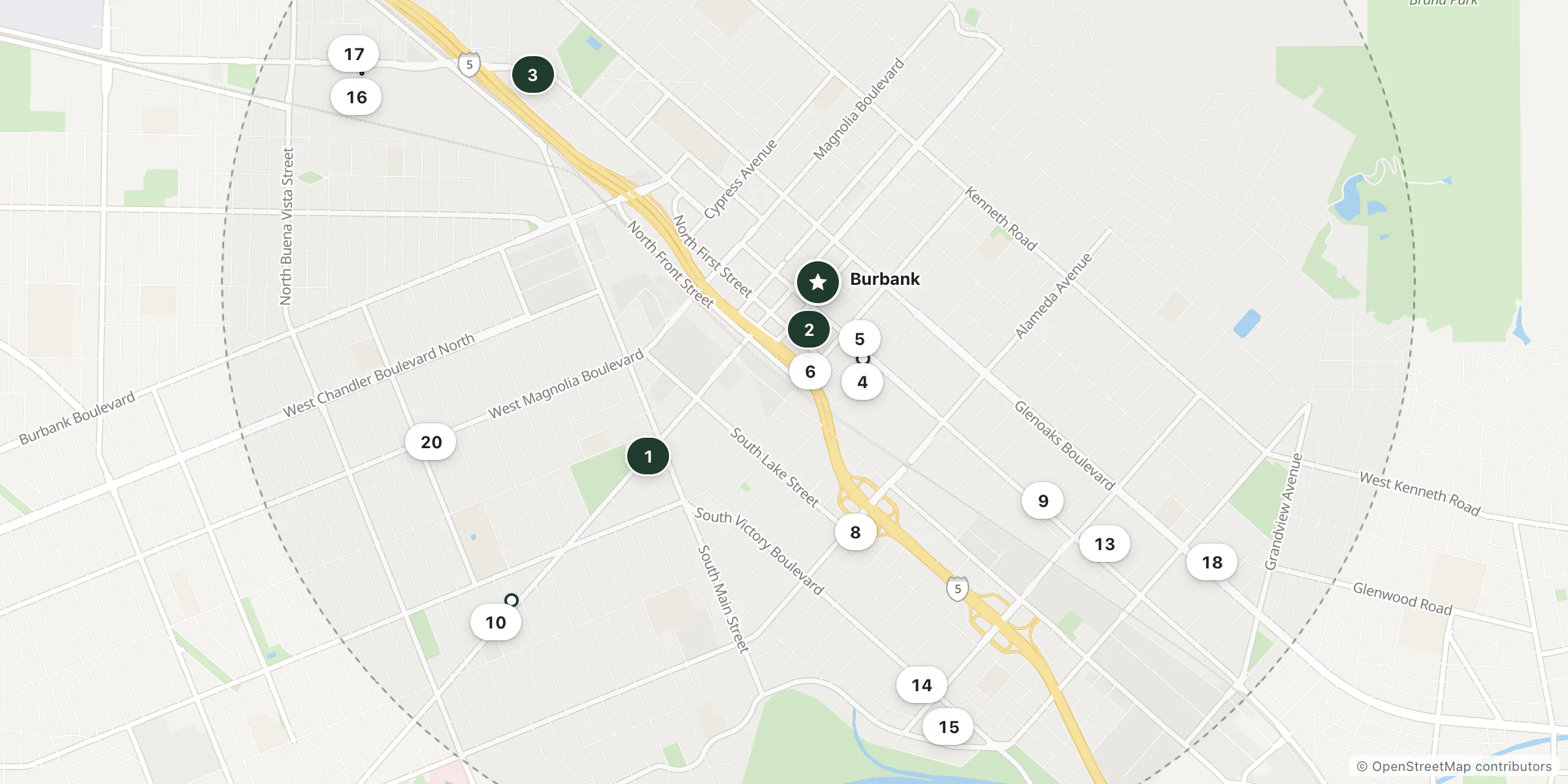 Map of hotels near Burbank