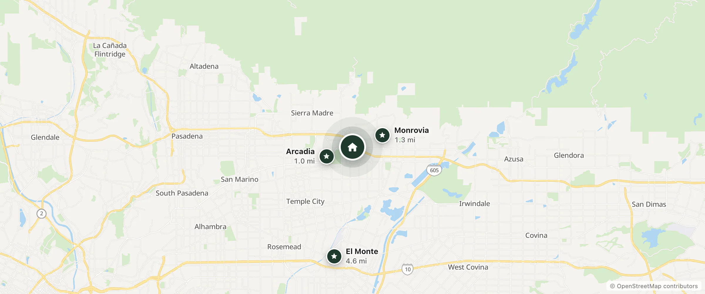 Map of Hampton Inn Los Angeles/Arcadia/Pasadena and nearby Arcadia, Monrovia and El Monte