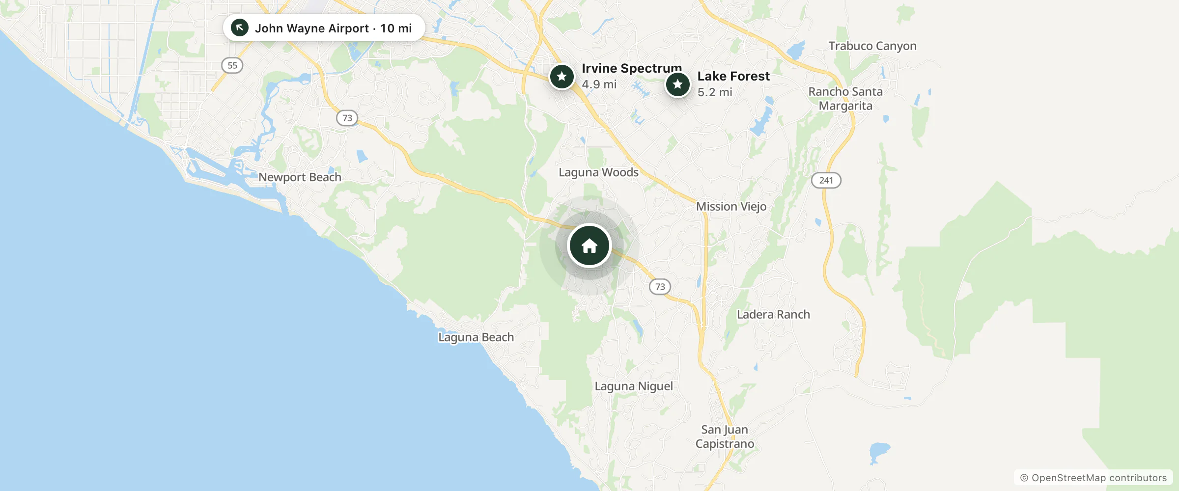 Map of Homewood Suites by Hilton Aliso Viejo - Laguna Beach and nearby Irvine Spectrum, Lake Forest and John Wayne Airport