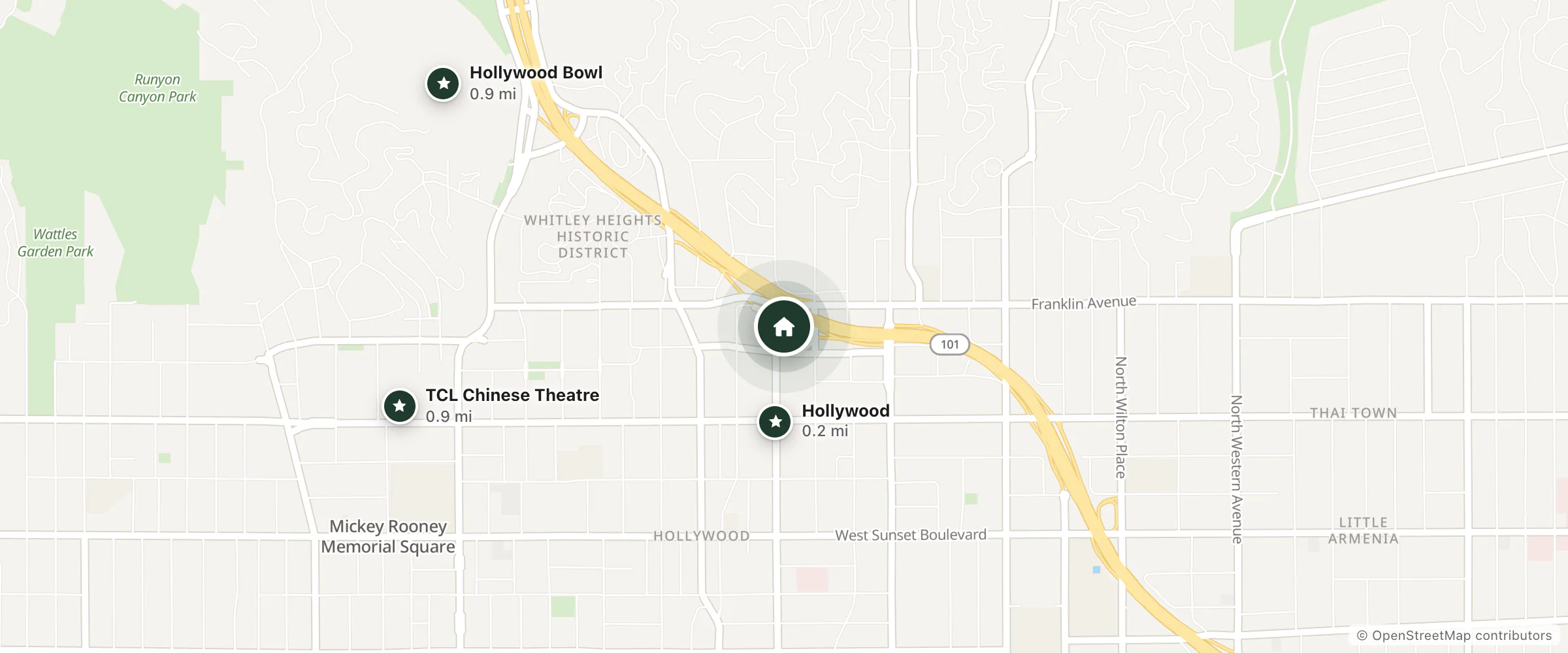 Map of Vine Lodge Hotel and nearby Hollywood, TCL Chinese Theatre and Hollywood Bowl