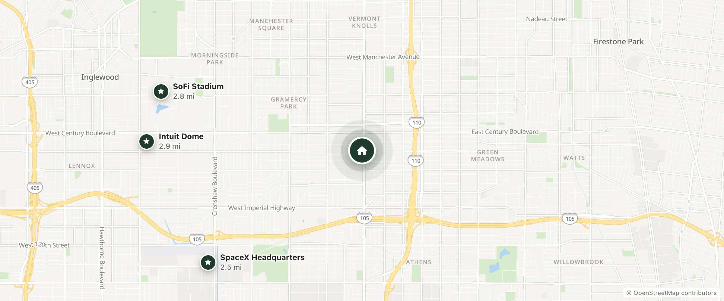 Map of Western Motel and nearby SpaceX Headquarters, SoFi Stadium and Intuit Dome