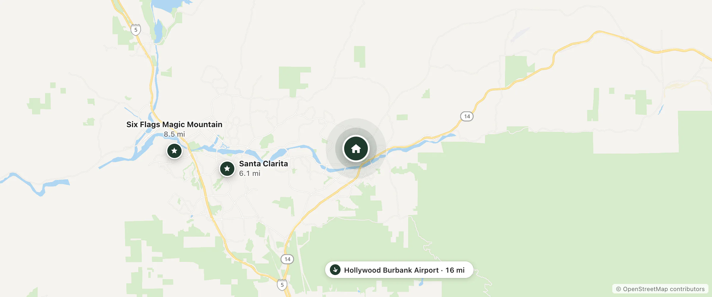Map of Travelodge by Wyndham Santa Clarita/Valencia and nearby Santa Clarita, Six Flags Magic Mountain and Hollywood Burbank Airport