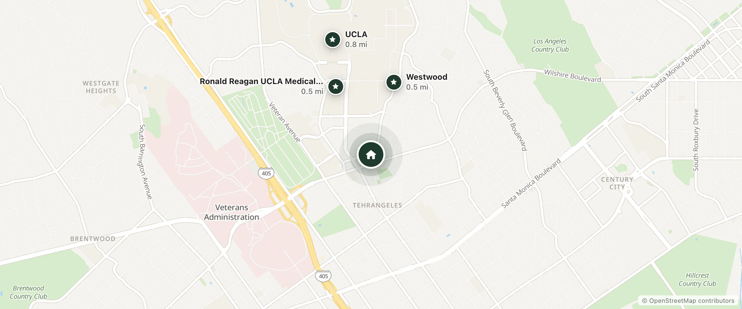 Map of Plaza La Reina and nearby Westwood, Ronald Reagan UCLA Medical Center and UCLA