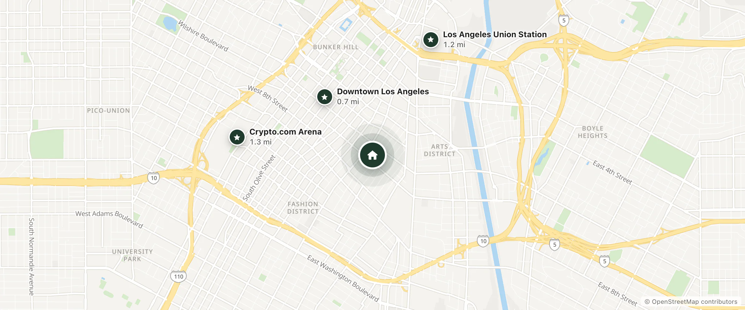 Map of Marion and nearby Downtown Los Angeles, Los Angeles Union Station and Crypto.com Arena