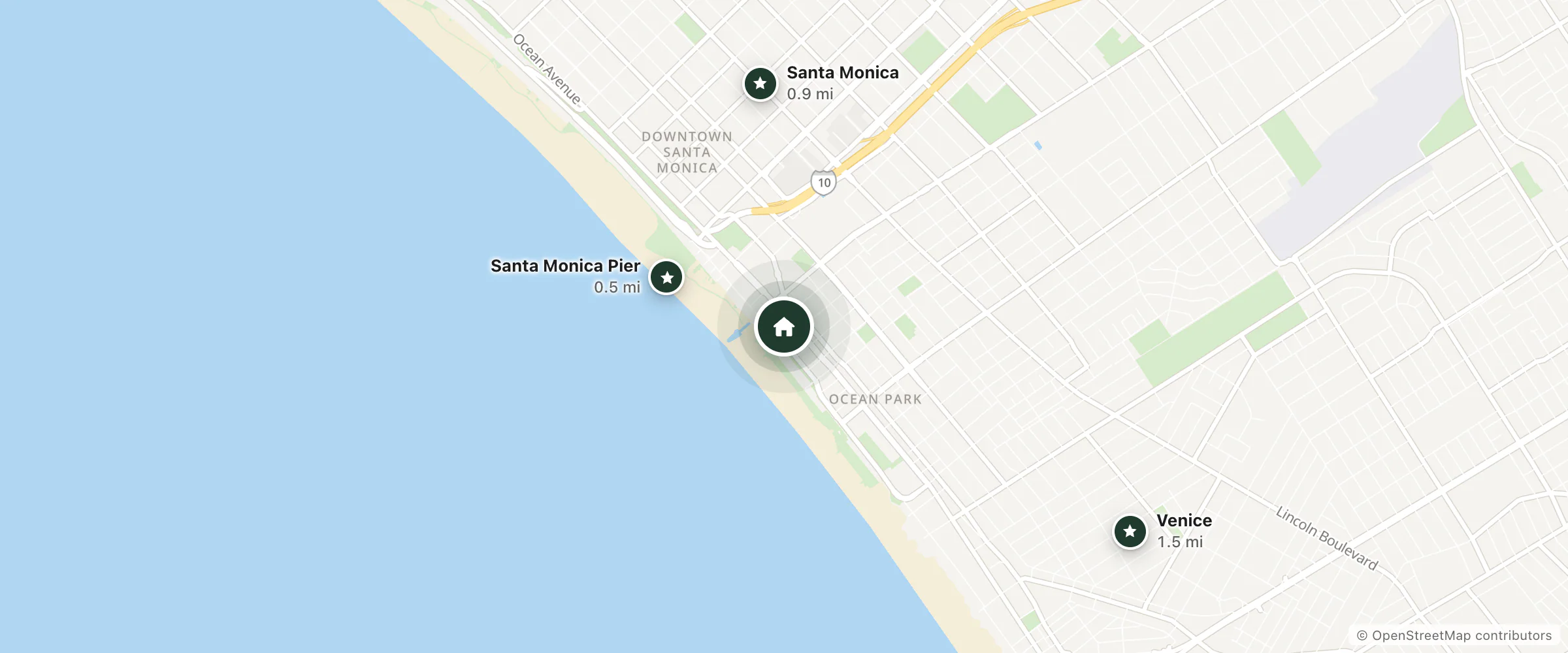 Map of Bayside Hotel and nearby Santa Monica Pier, Santa Monica and Venice