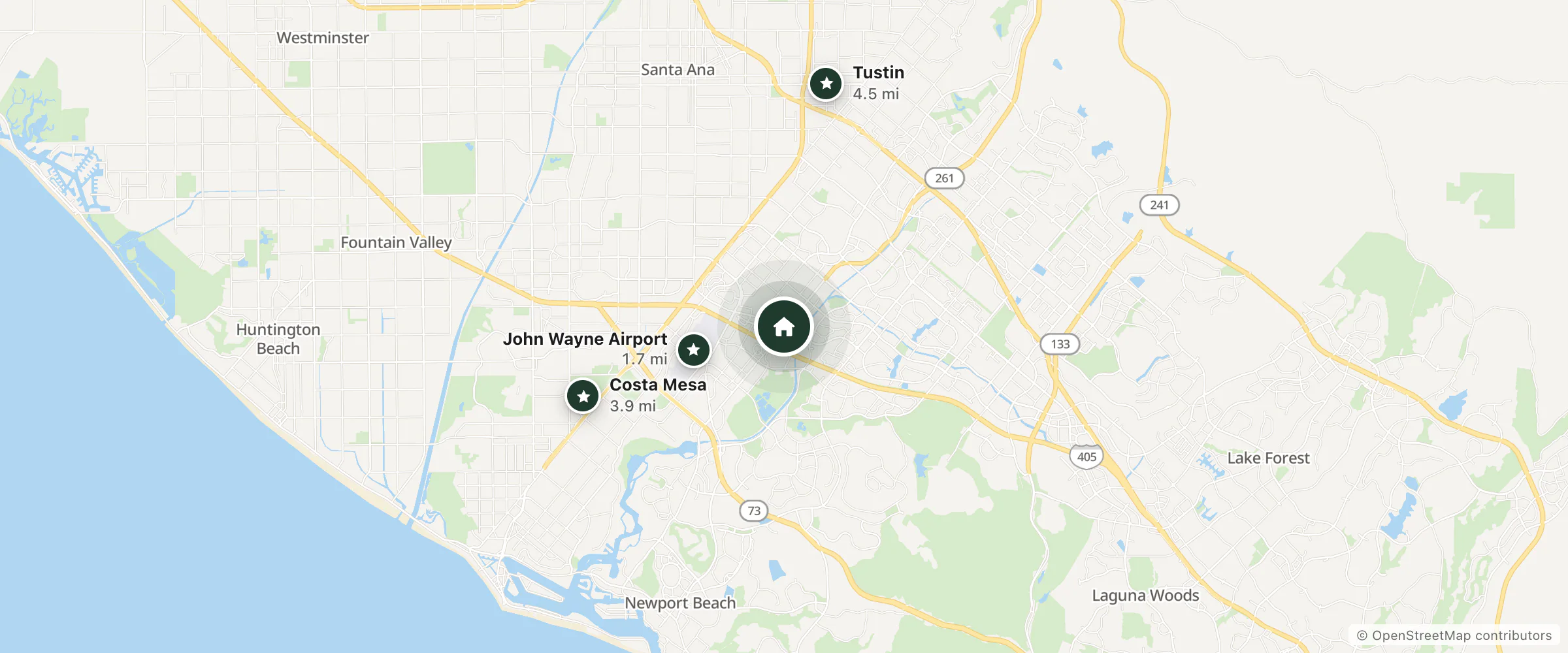 Map of Courtyard By Marriott and nearby John Wayne Airport, Costa Mesa and Tustin