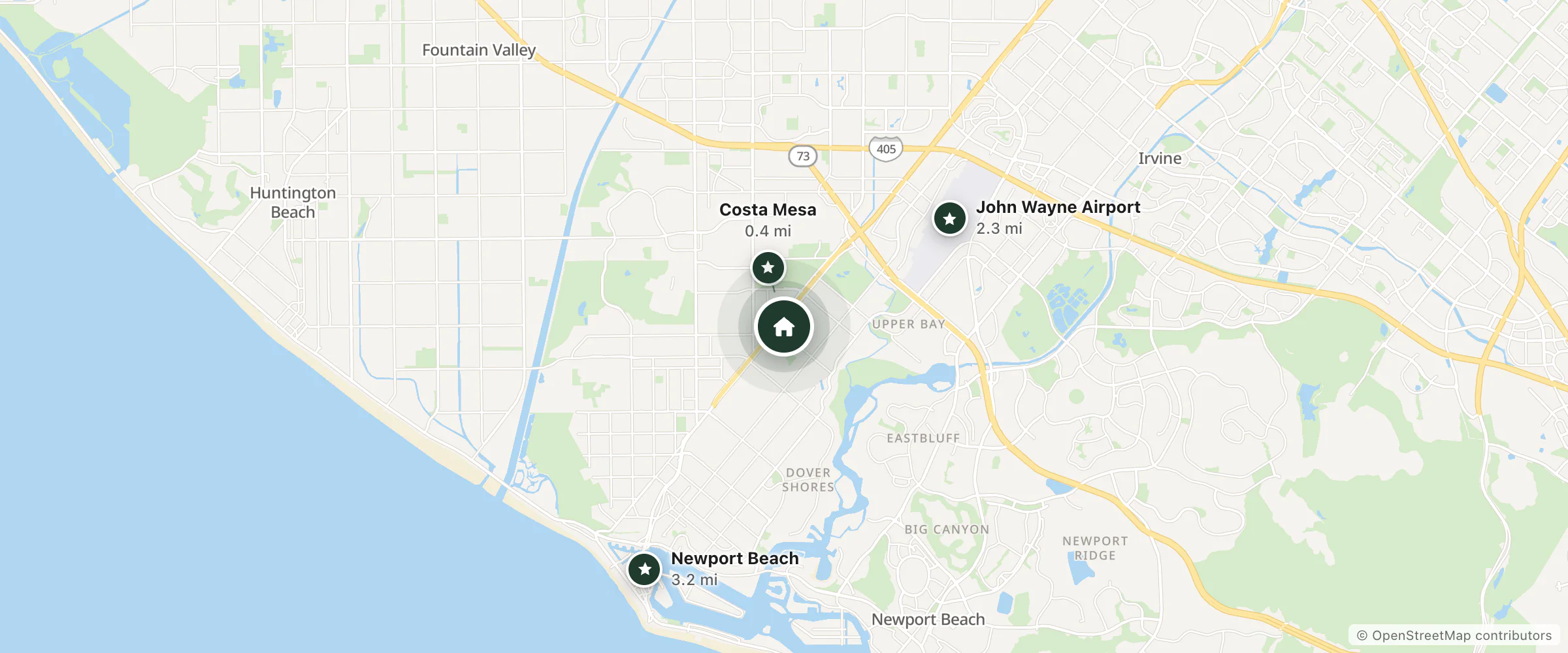 Map of Blvd Hotel and nearby Costa Mesa, John Wayne Airport and Newport Beach