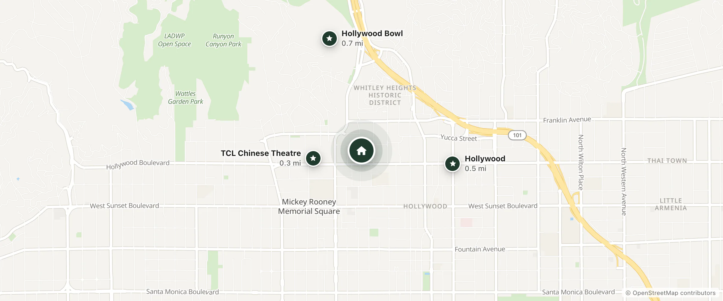 Map of Las Palmas Hotel and nearby TCL Chinese Theatre, Hollywood and Hollywood Bowl