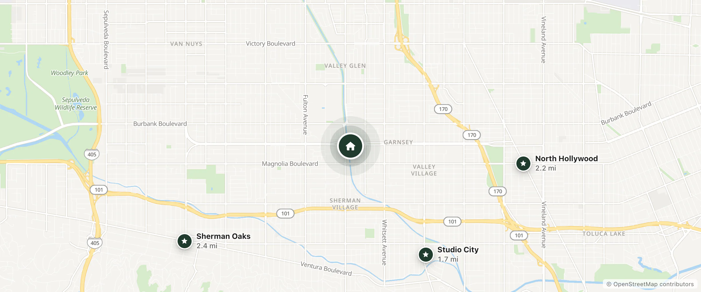 Map of Valley Village // Sherman Oaks // North Hollywood Hostel and nearby Studio City, North Hollywood and Sherman Oaks