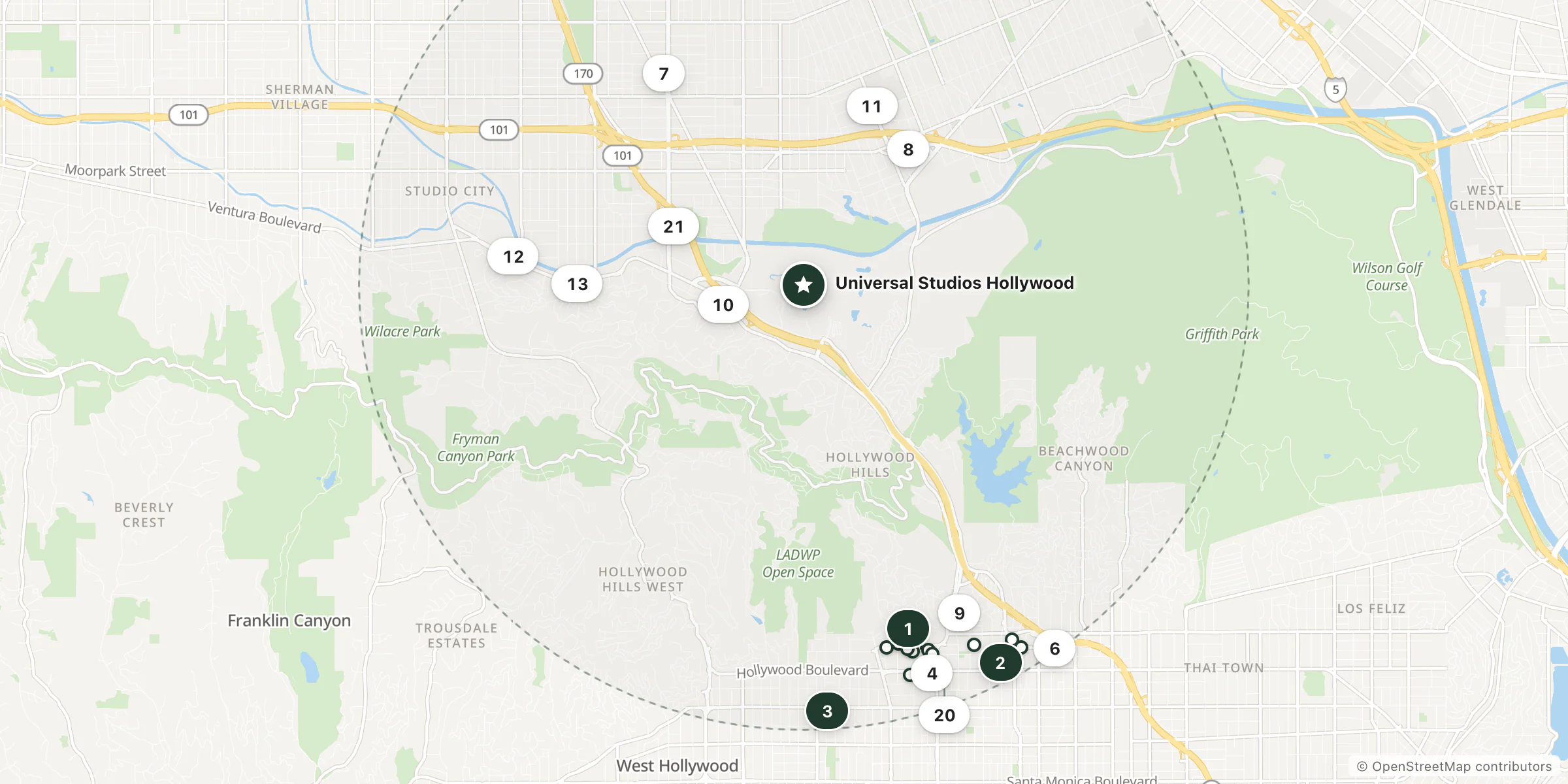 Map of hotels near Universal Studios Hollywood