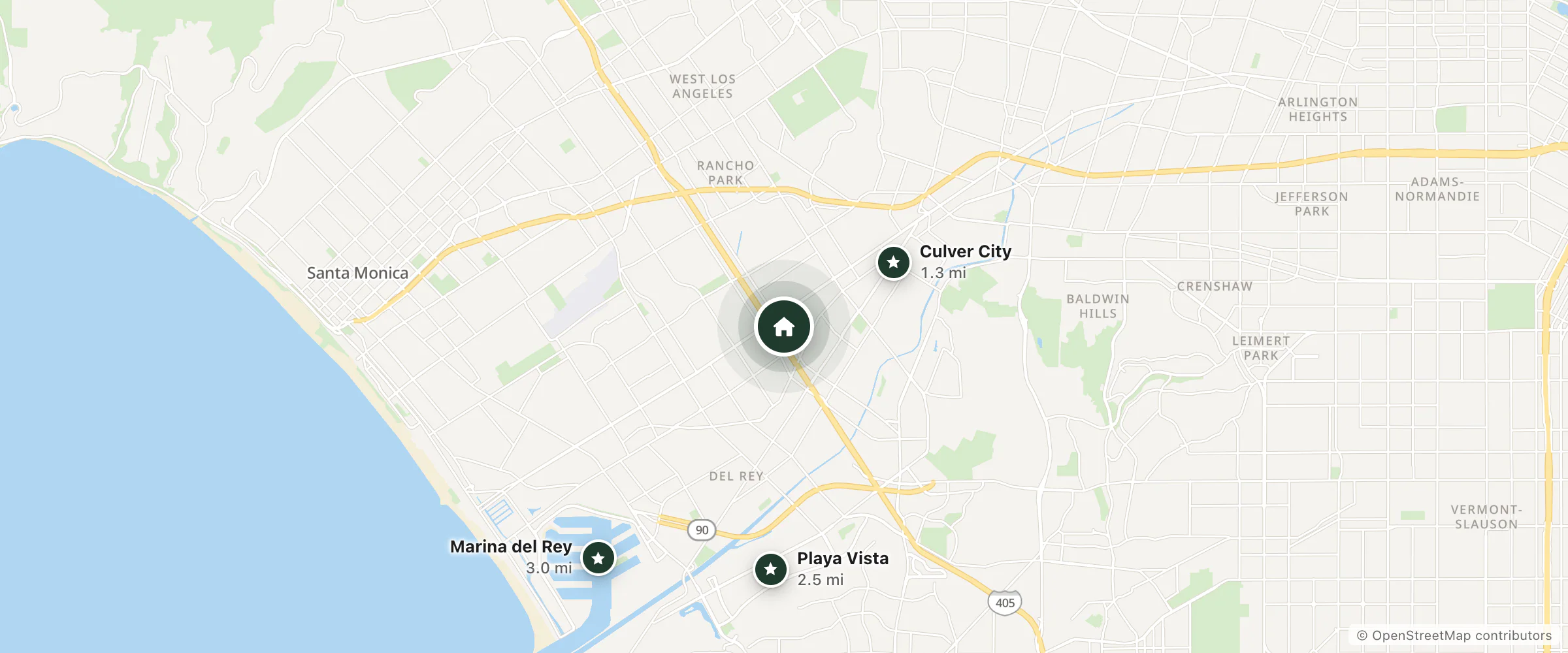 Map of Astro Motel and nearby Culver City, Playa Vista and Marina del Rey