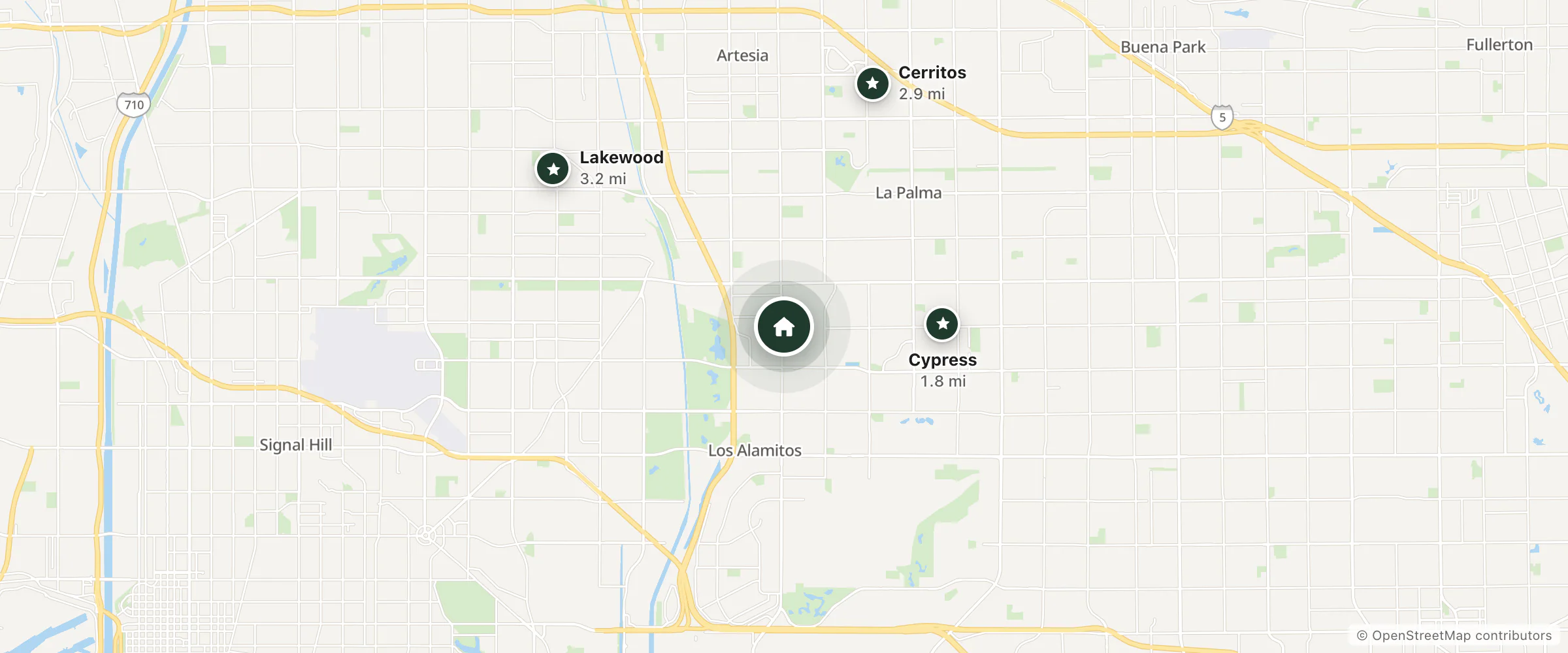Map of Holiday Inn Express & Suites and nearby Cypress, Cerritos and Lakewood