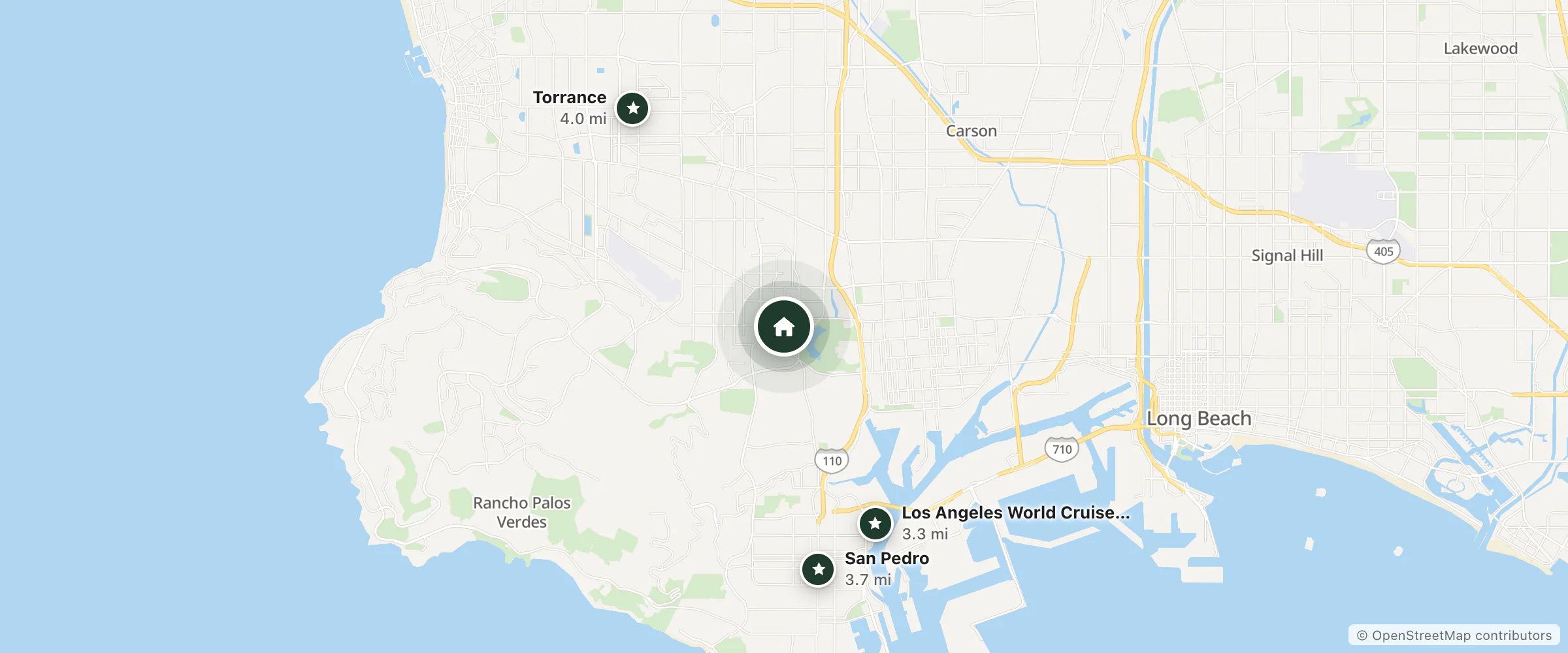 Map of Unik Motel and nearby Los Angeles World Cruise Center, San Pedro and Torrance