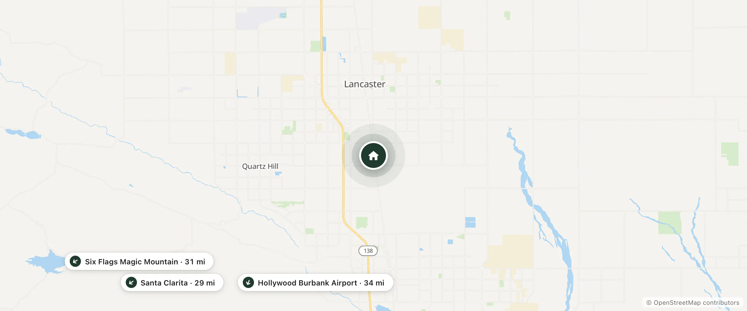 Map of Aloha Motel and nearby Santa Clarita, Six Flags Magic Mountain and Hollywood Burbank Airport