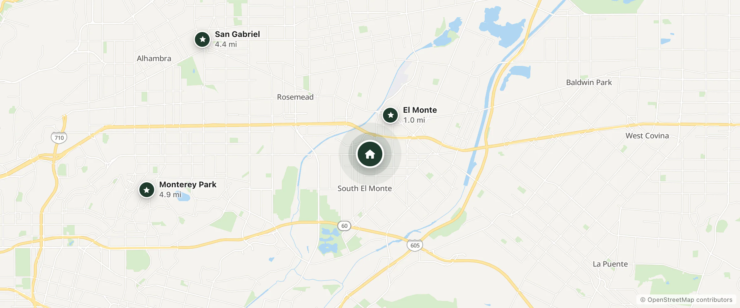 Map of La Bonita Motel and nearby El Monte, San Gabriel and Monterey Park