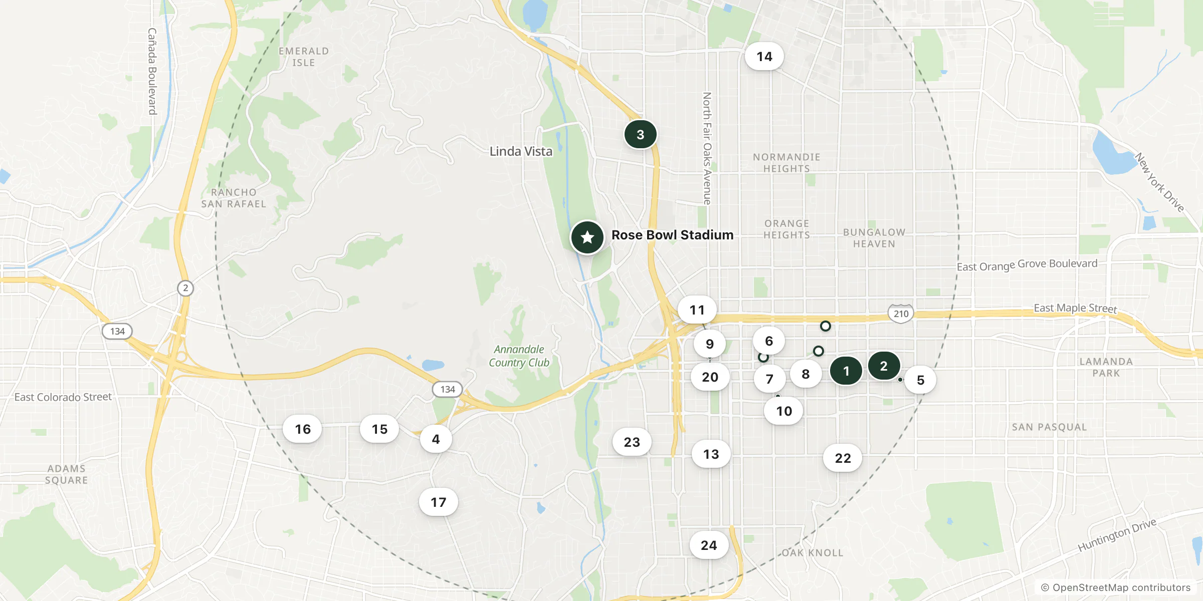 Map of hotels near Rose Bowl Stadium