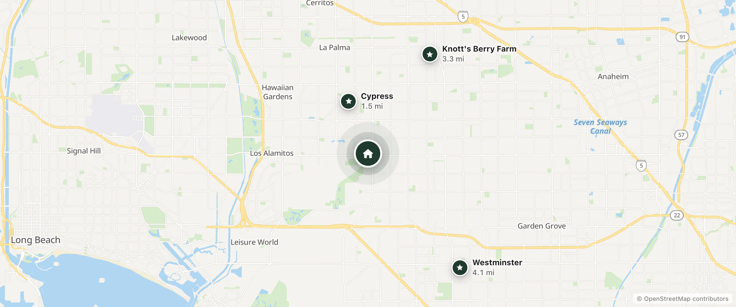 Map of Courtyard by Marriott Cypress Anaheim/Orange County and nearby Cypress, Knott's Berry Farm and Westminster