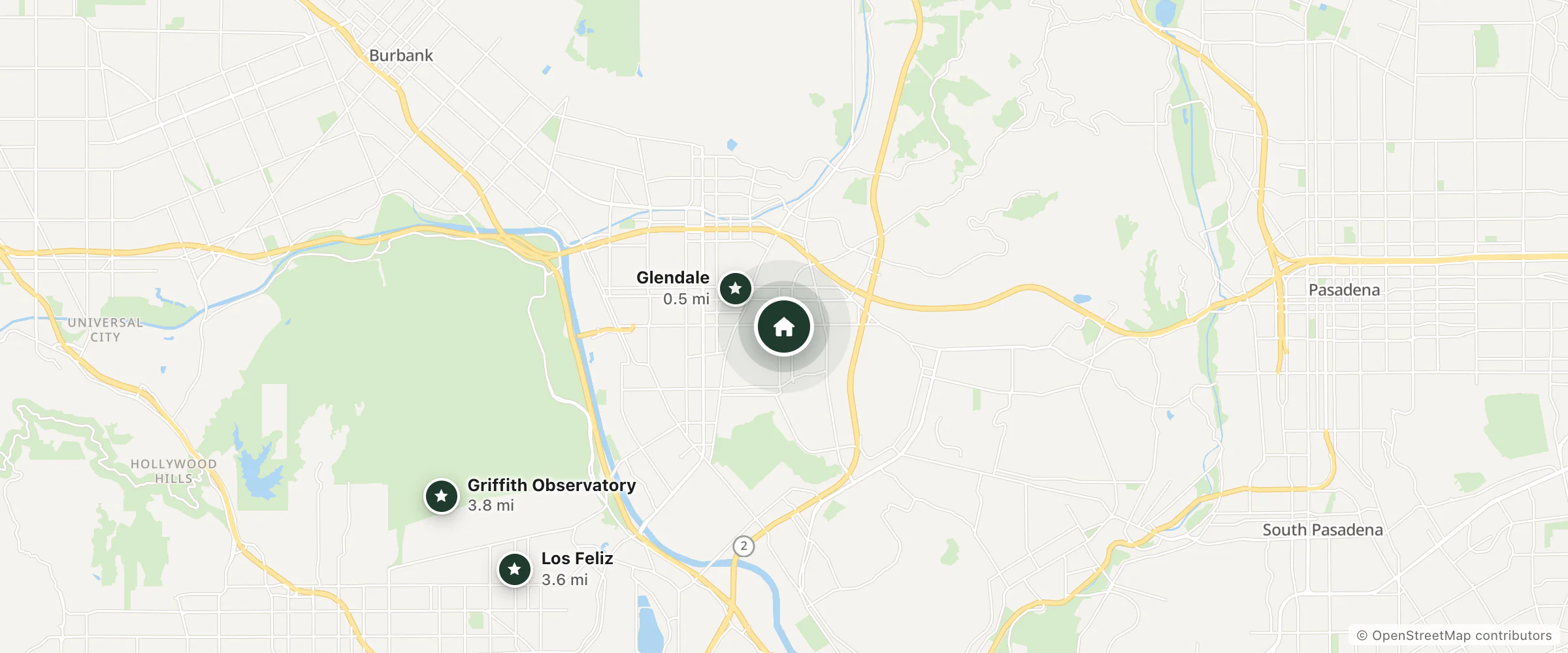 Map of Chariot Inn and nearby Glendale, Los Feliz and Griffith Observatory
