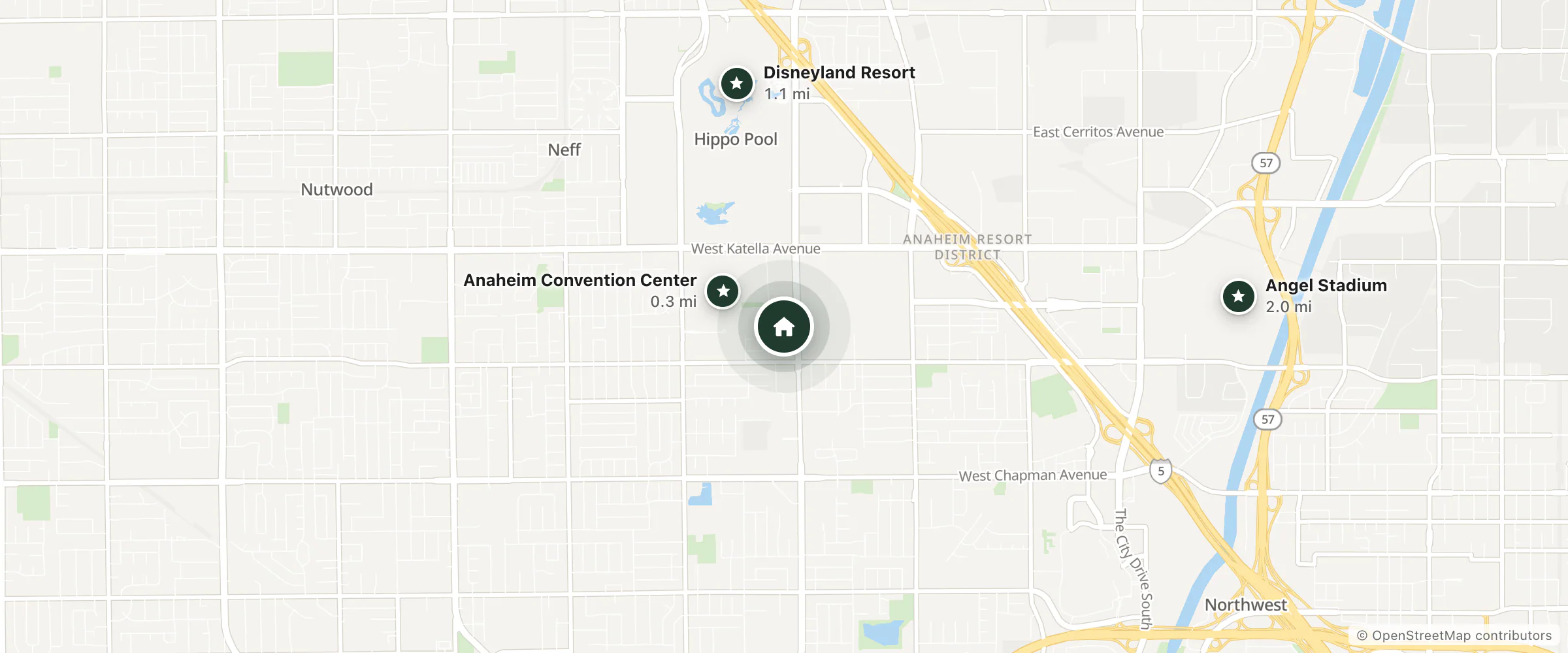 Map of Cortona Inn and Suites and nearby Anaheim Convention Center, Disneyland Resort and Angel Stadium