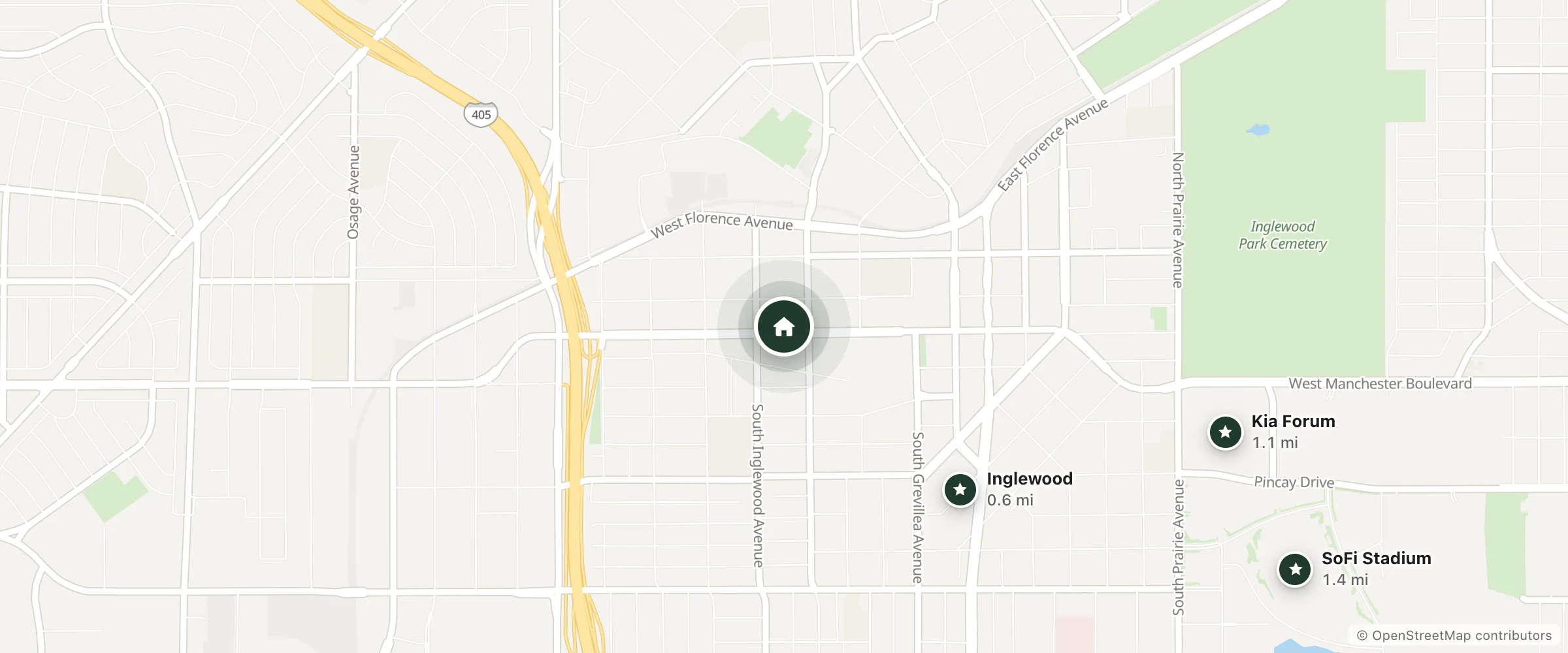 Map of Geneva Motel and nearby Inglewood, Kia Forum and SoFi Stadium