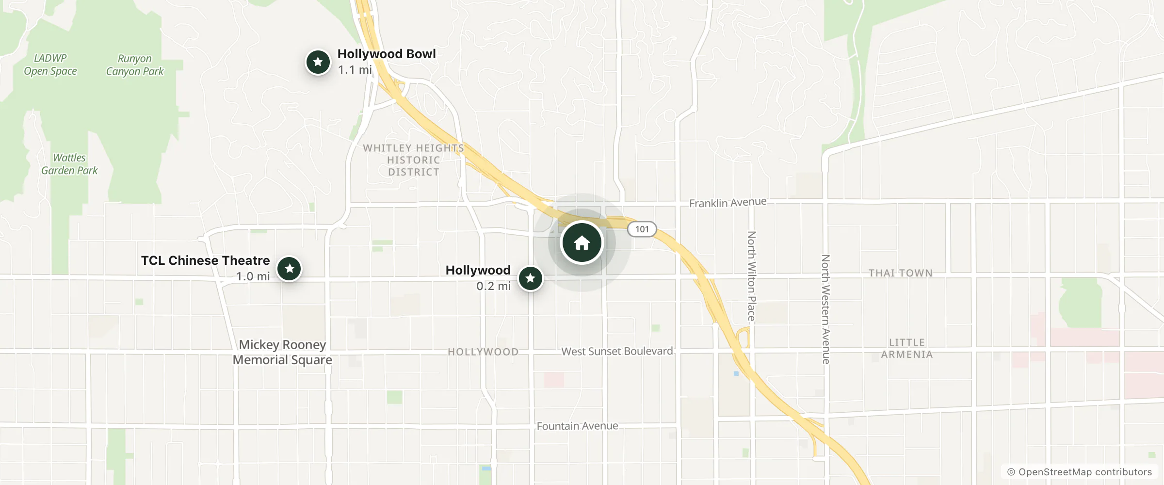 Map of Hollywood Hills Suites and nearby Hollywood, TCL Chinese Theatre and Hollywood Bowl