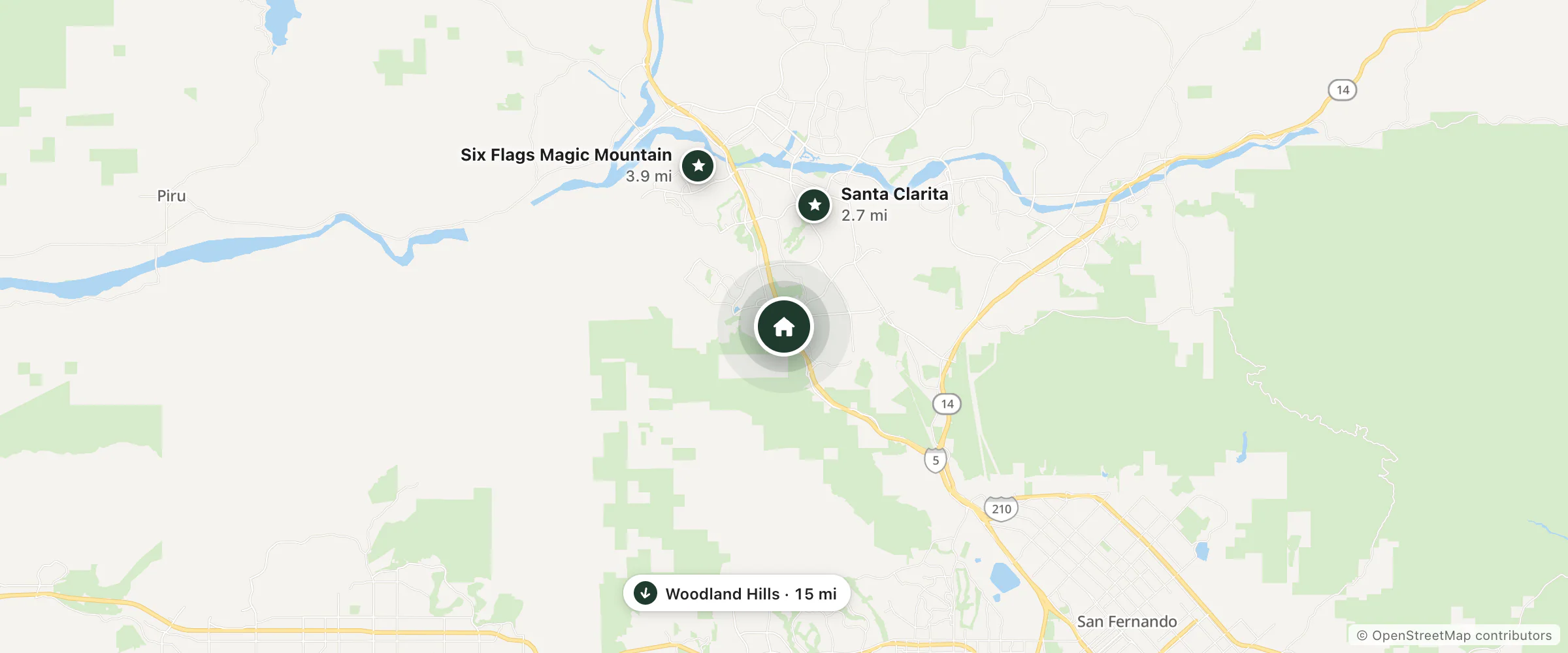 Map of La Quinta Inn and Suites and nearby Santa Clarita, Six Flags Magic Mountain and Woodland Hills