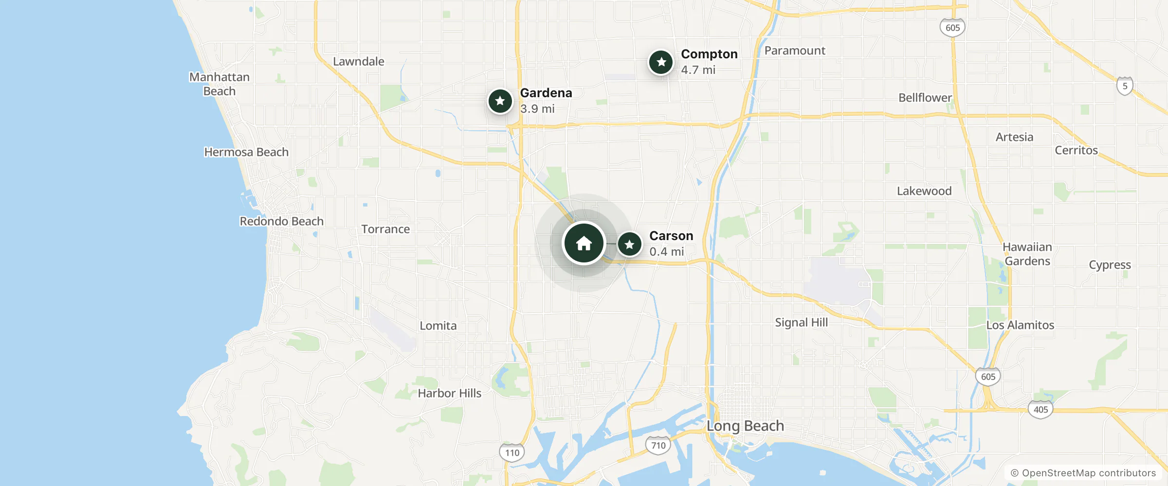 Map of DoubleTree by Hilton Hotel Carson and nearby Carson, Gardena and Compton