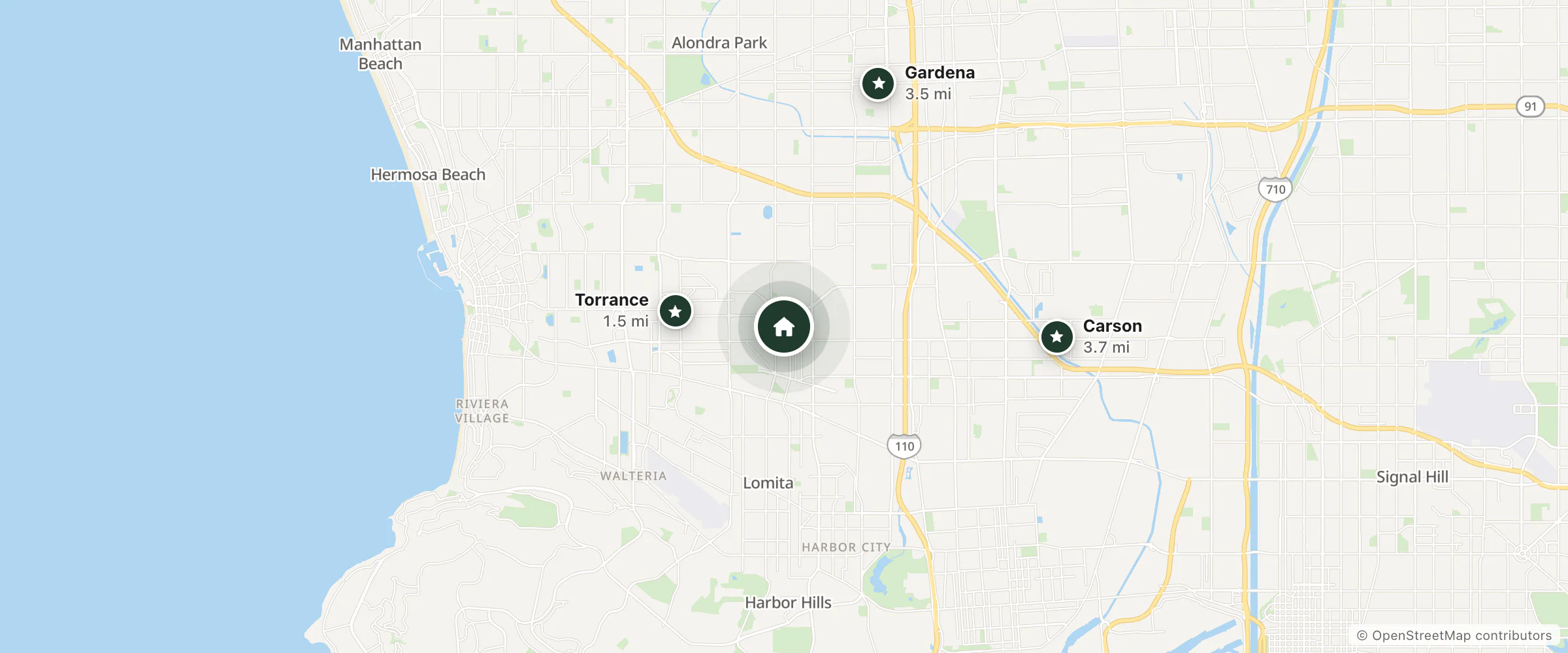 Map of Downtown Old Torrance and nearby Torrance, Gardena and Carson
