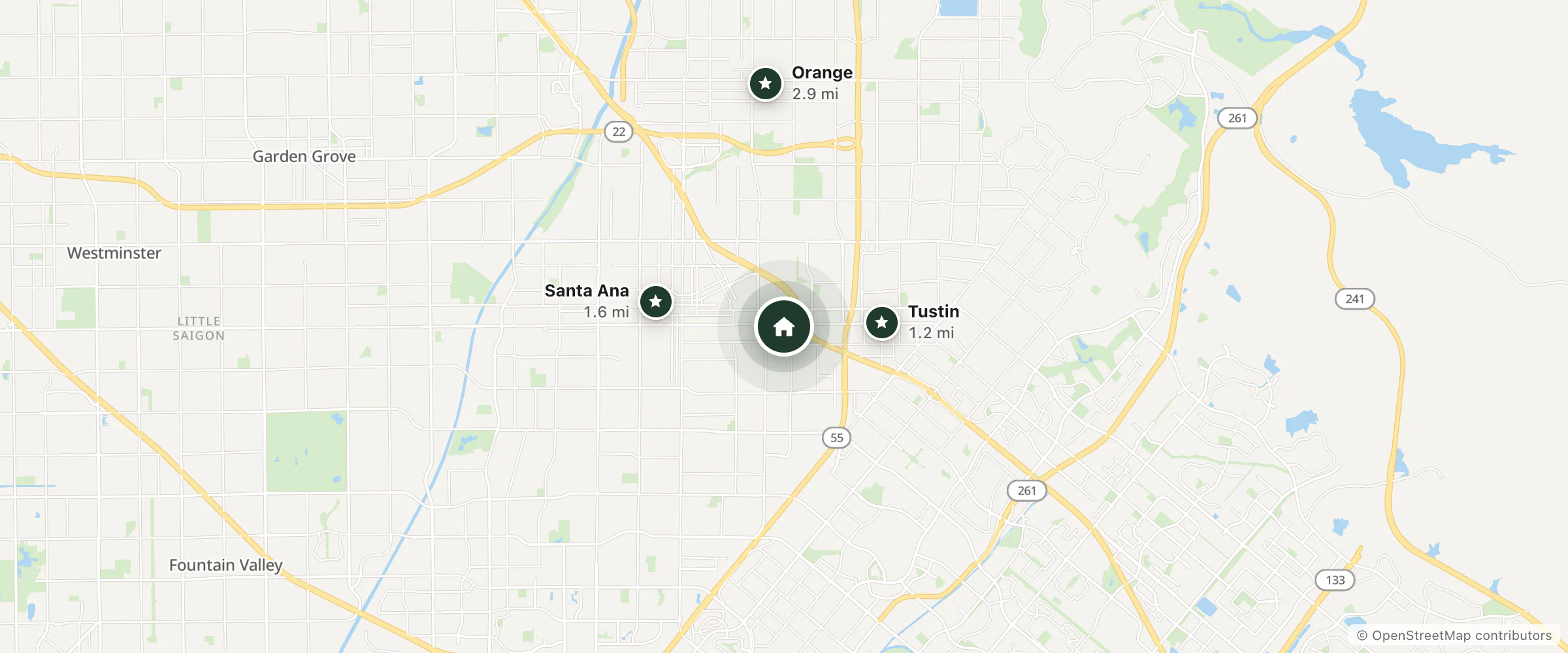 Map of Santa Ana Plaza Hotel and nearby Tustin, Santa Ana and Orange
